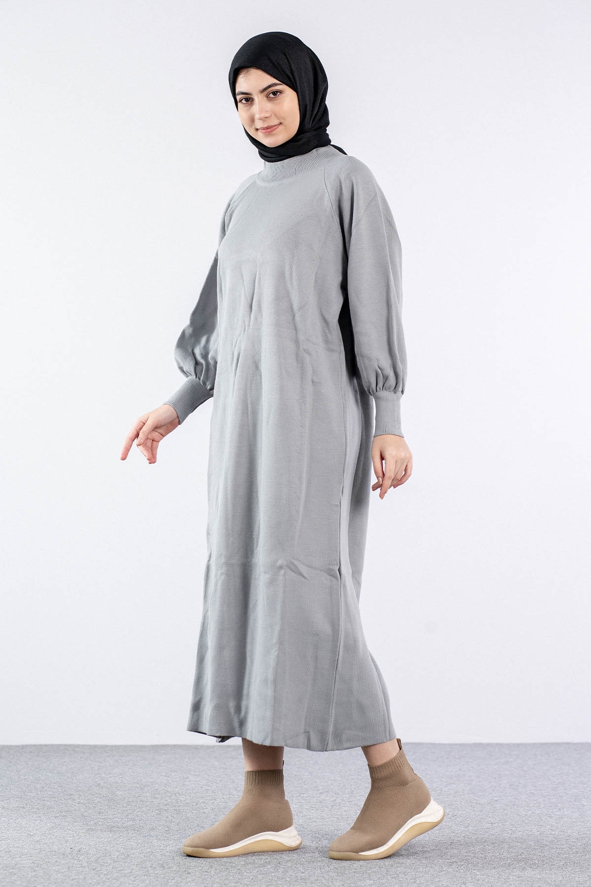 6045 Triko Elbise Tek Bln - A_gri - 4