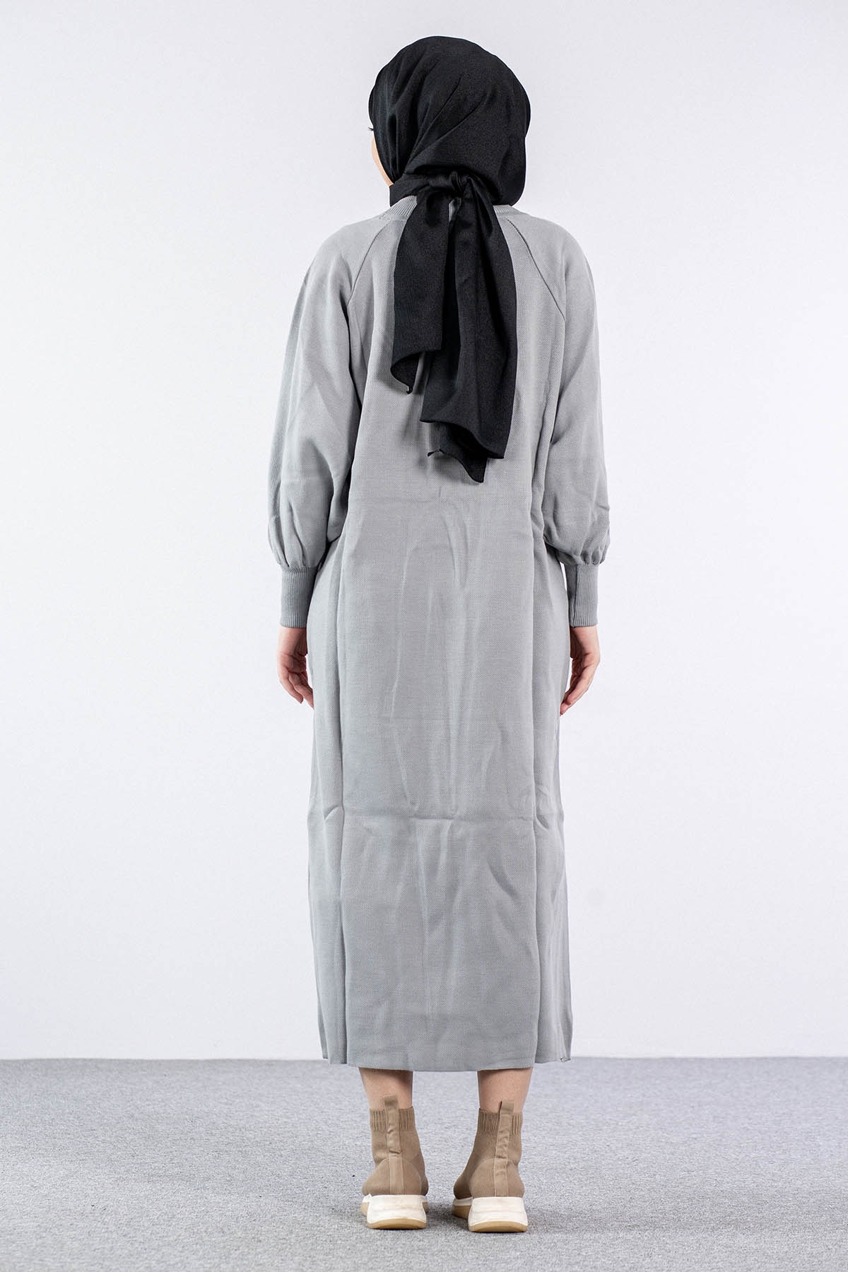 6045 Triko Elbise Tek Bln - A_gri - 5