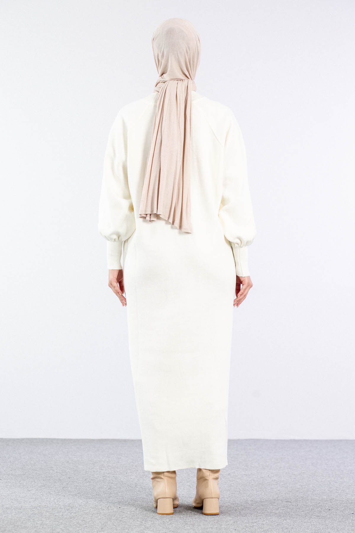 6045 Triko Elbise Tek Bln - Ekru - 4