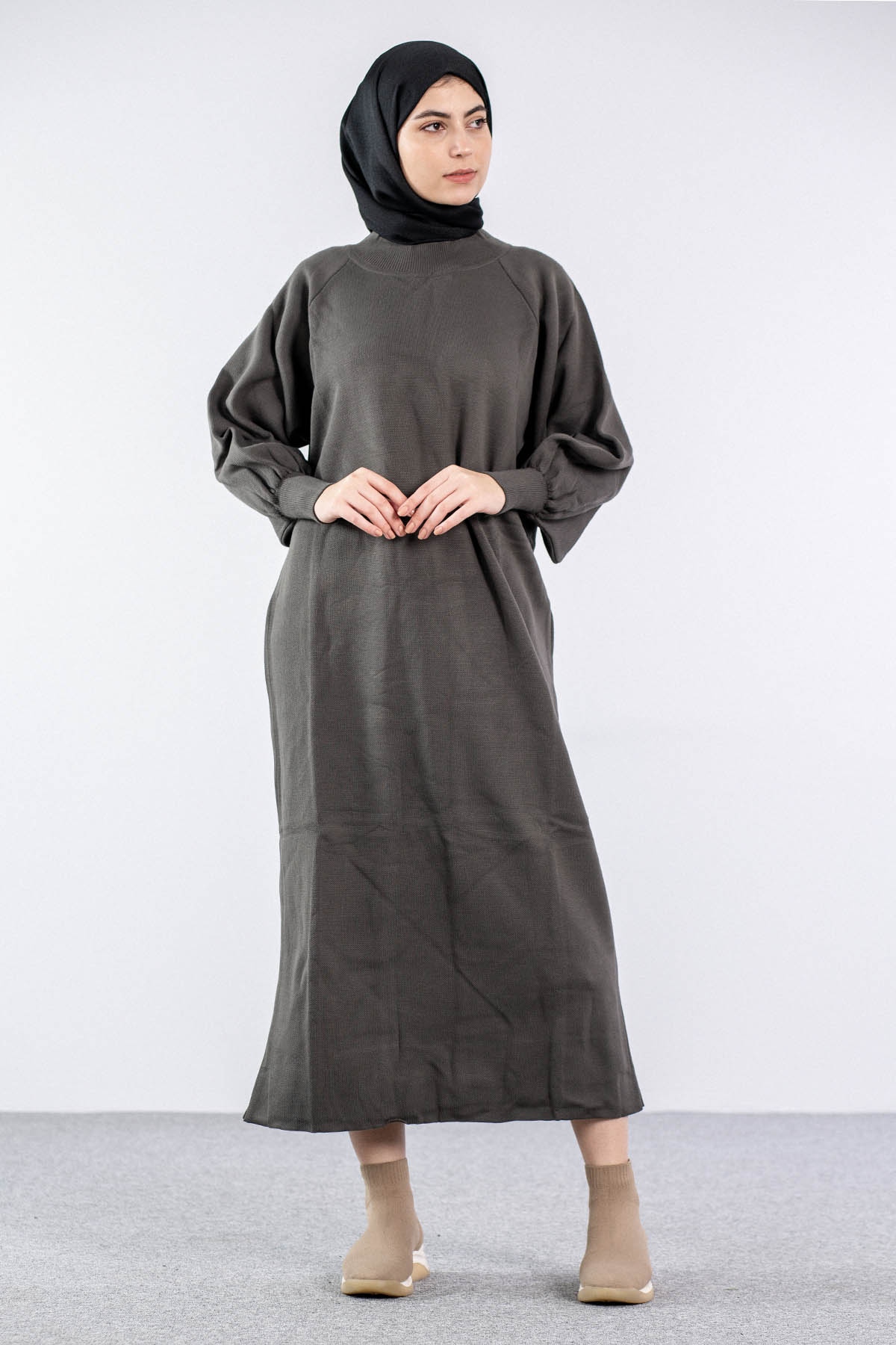 6045 Triko Elbise Tek Bln - K_gri - 1