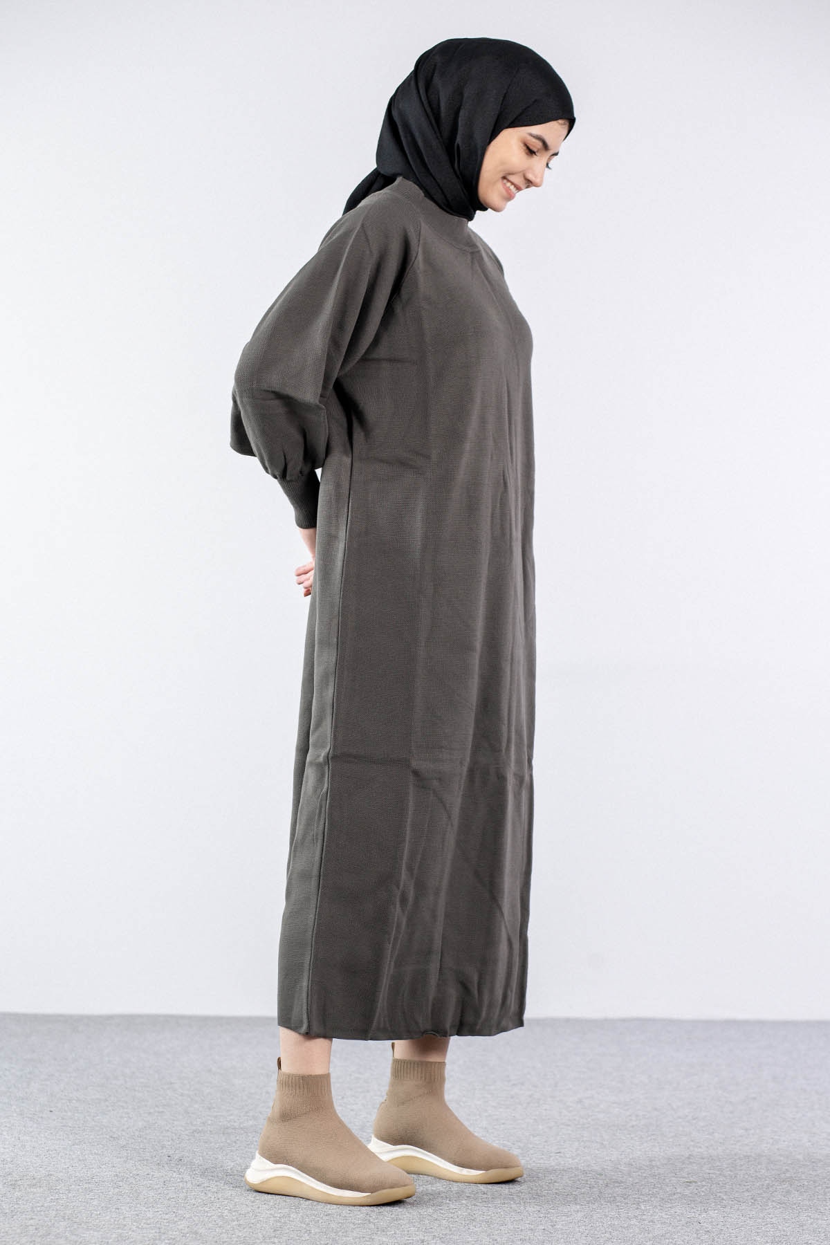 6045 Triko Elbise Tek Bln - K_gri - 2