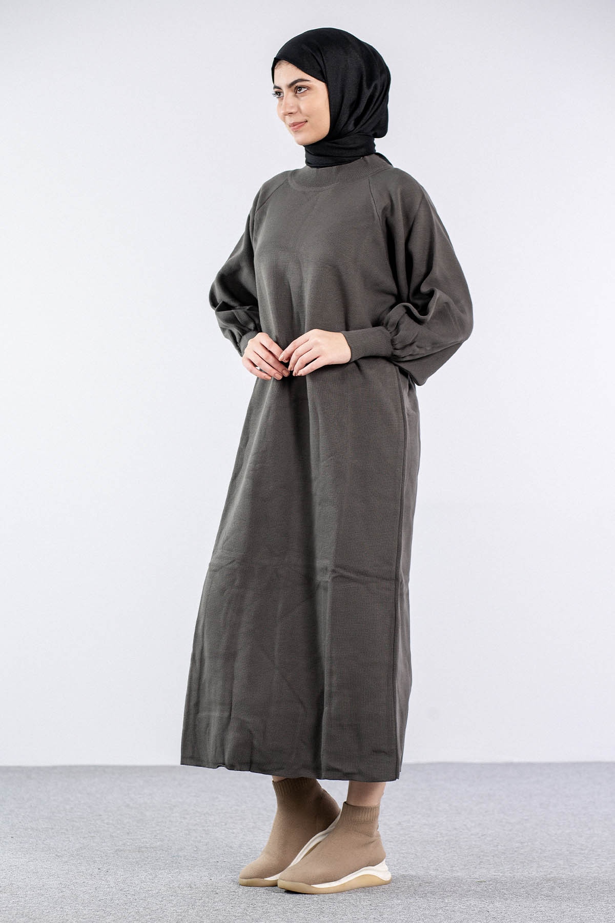 6045 Triko Elbise Tek Bln - K_gri - 3