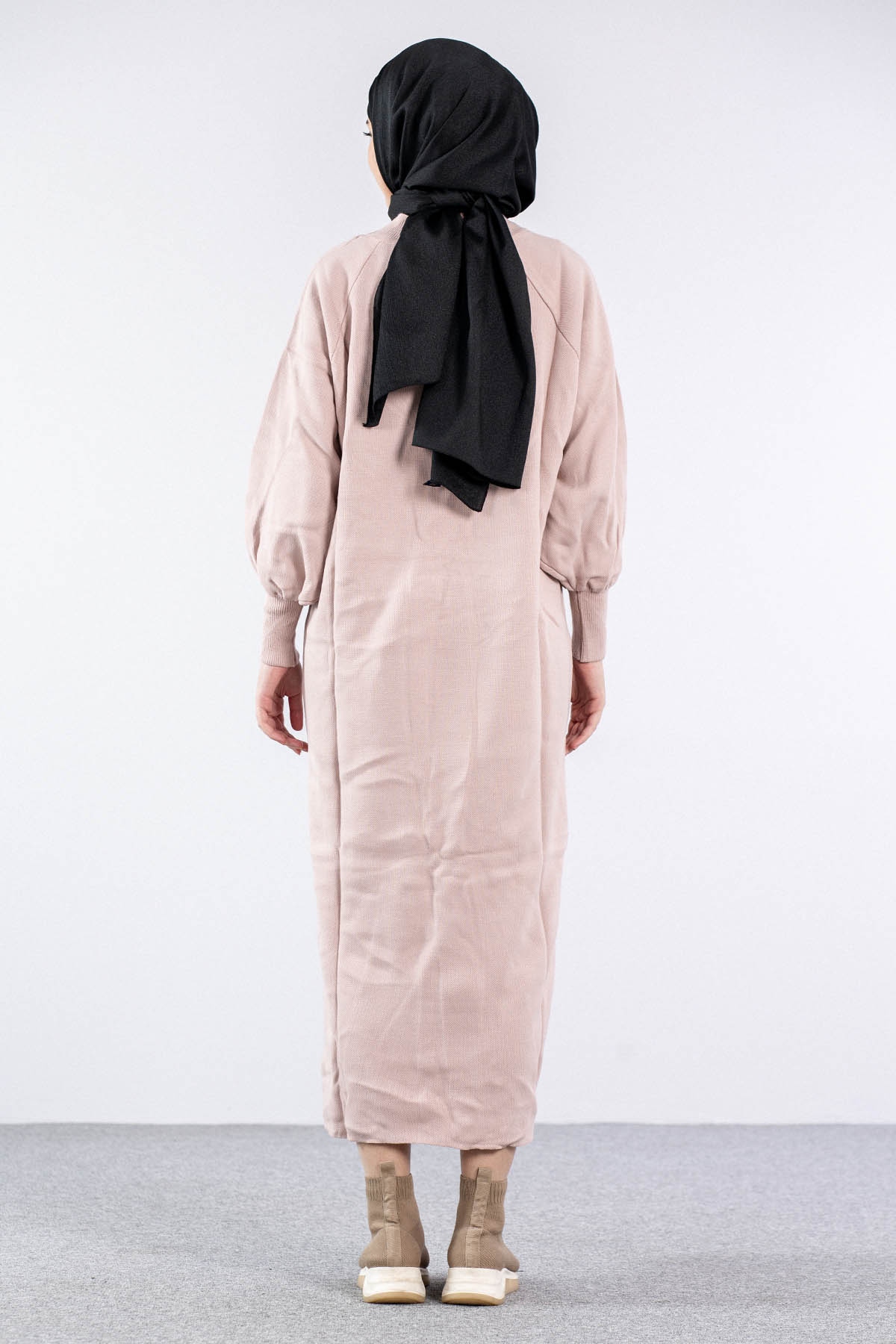 6045 Triko Elbise Tek Bln - Pudra - 4