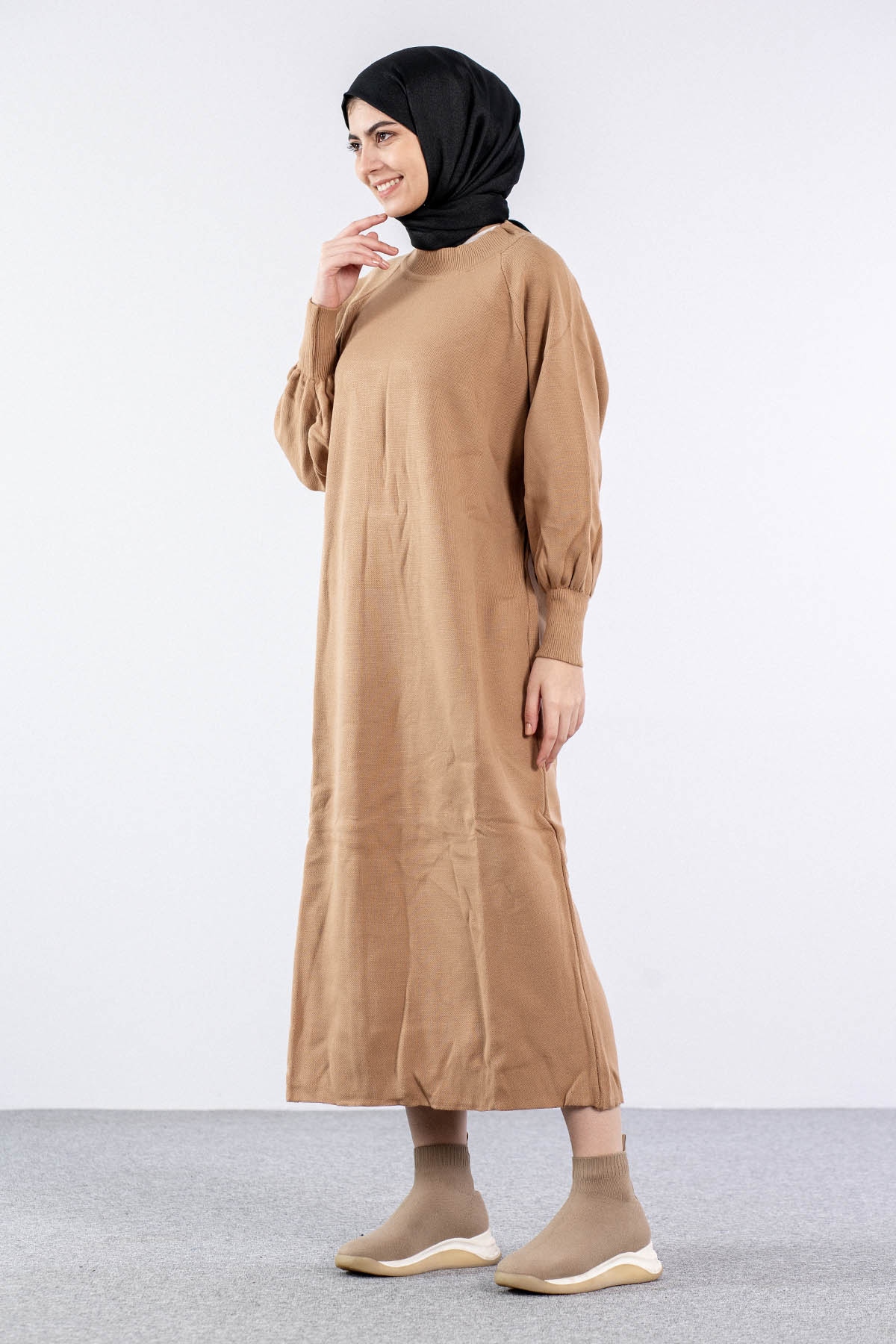 6045 Triko Elbise Tek Bln - S_kahve - 3