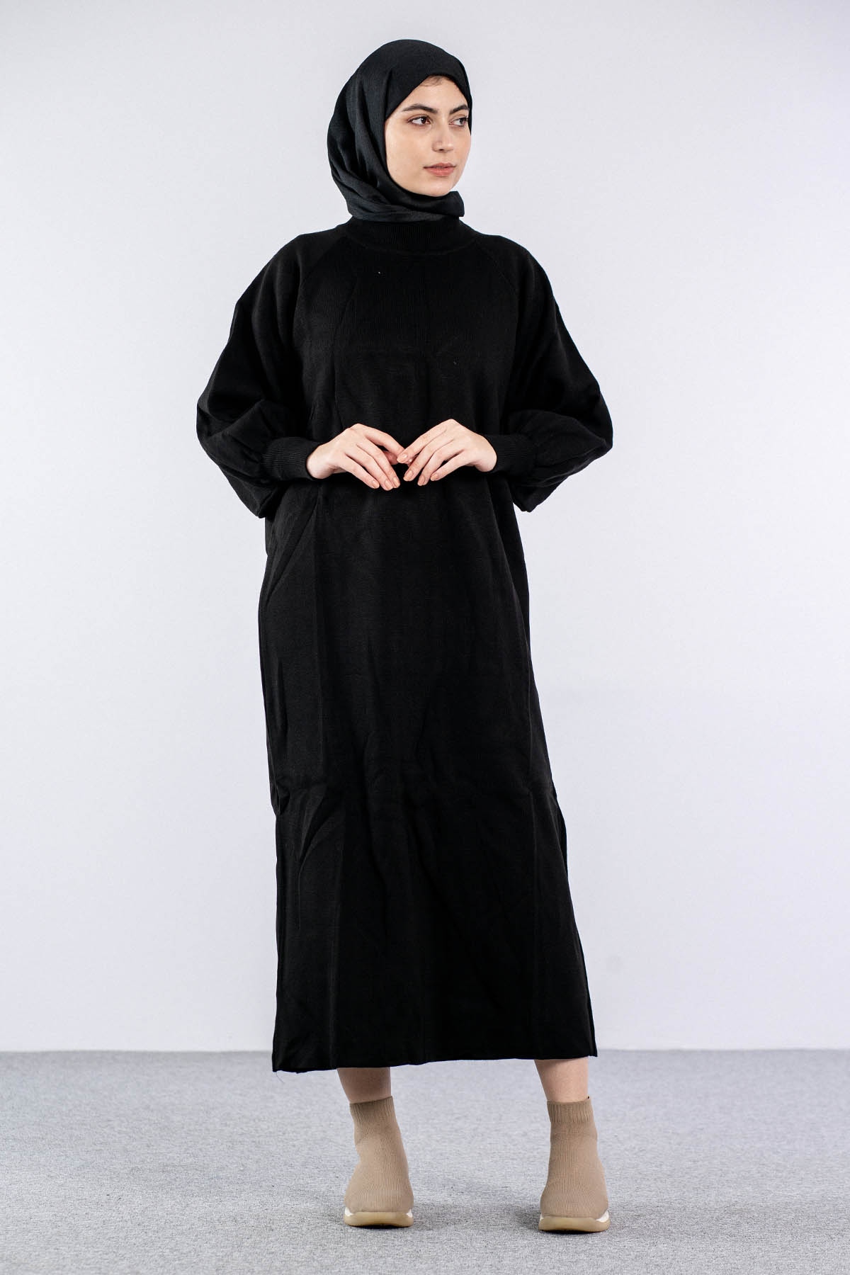 6045 Triko Elbise Tek Bln - Siyah - 1