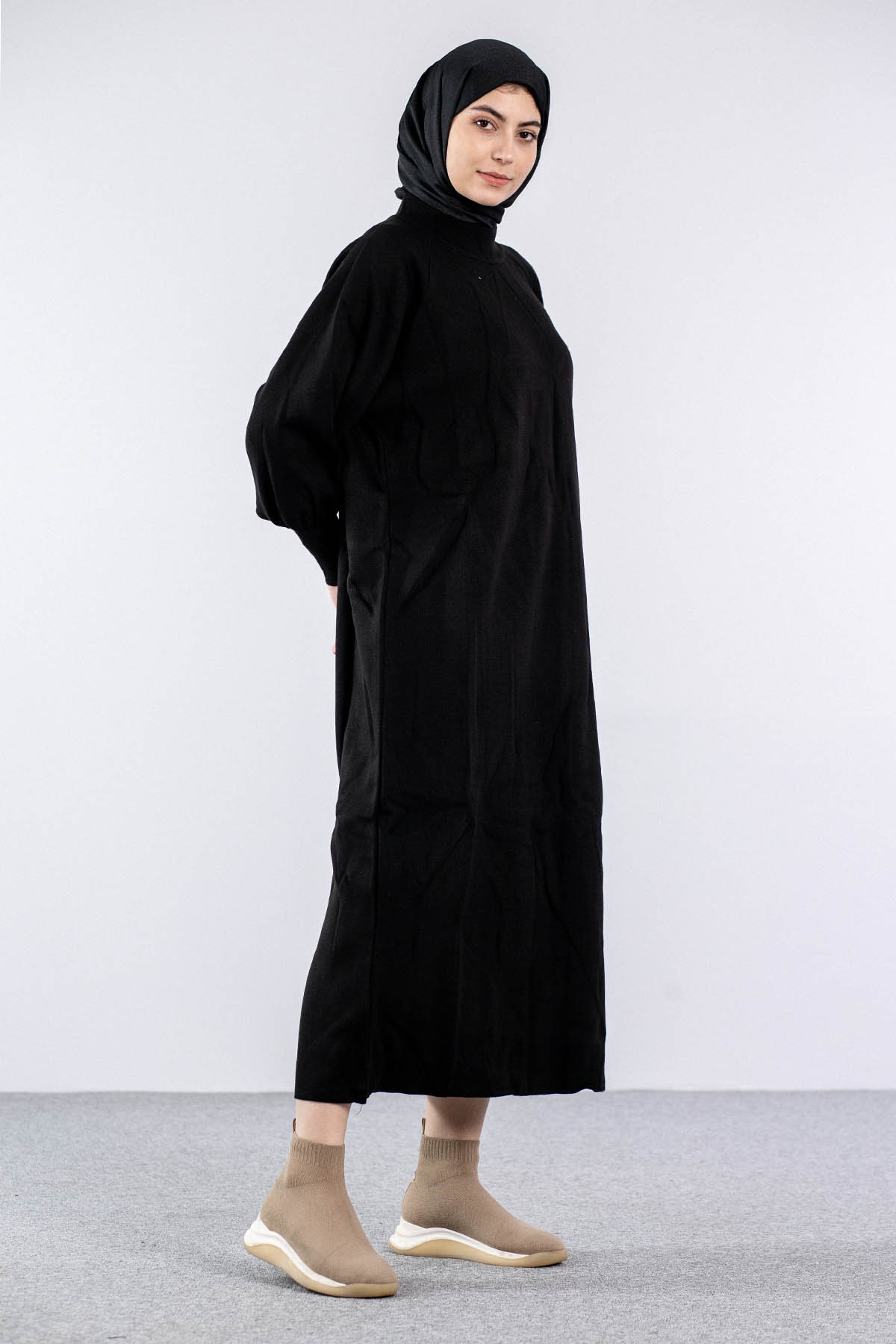 6045 Triko Elbise Tek Bln - Siyah - 2