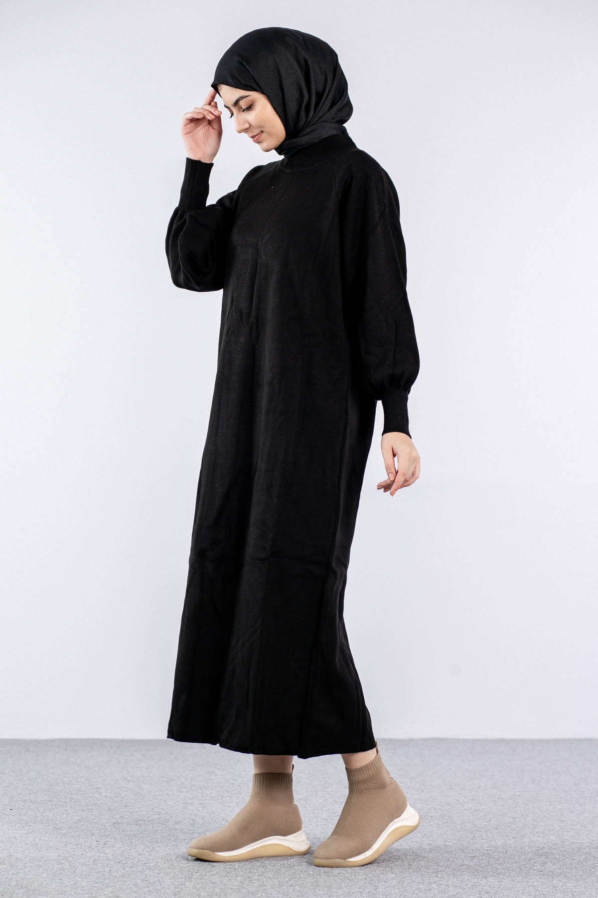 6045 Triko Elbise Tek Bln - Siyah - 3