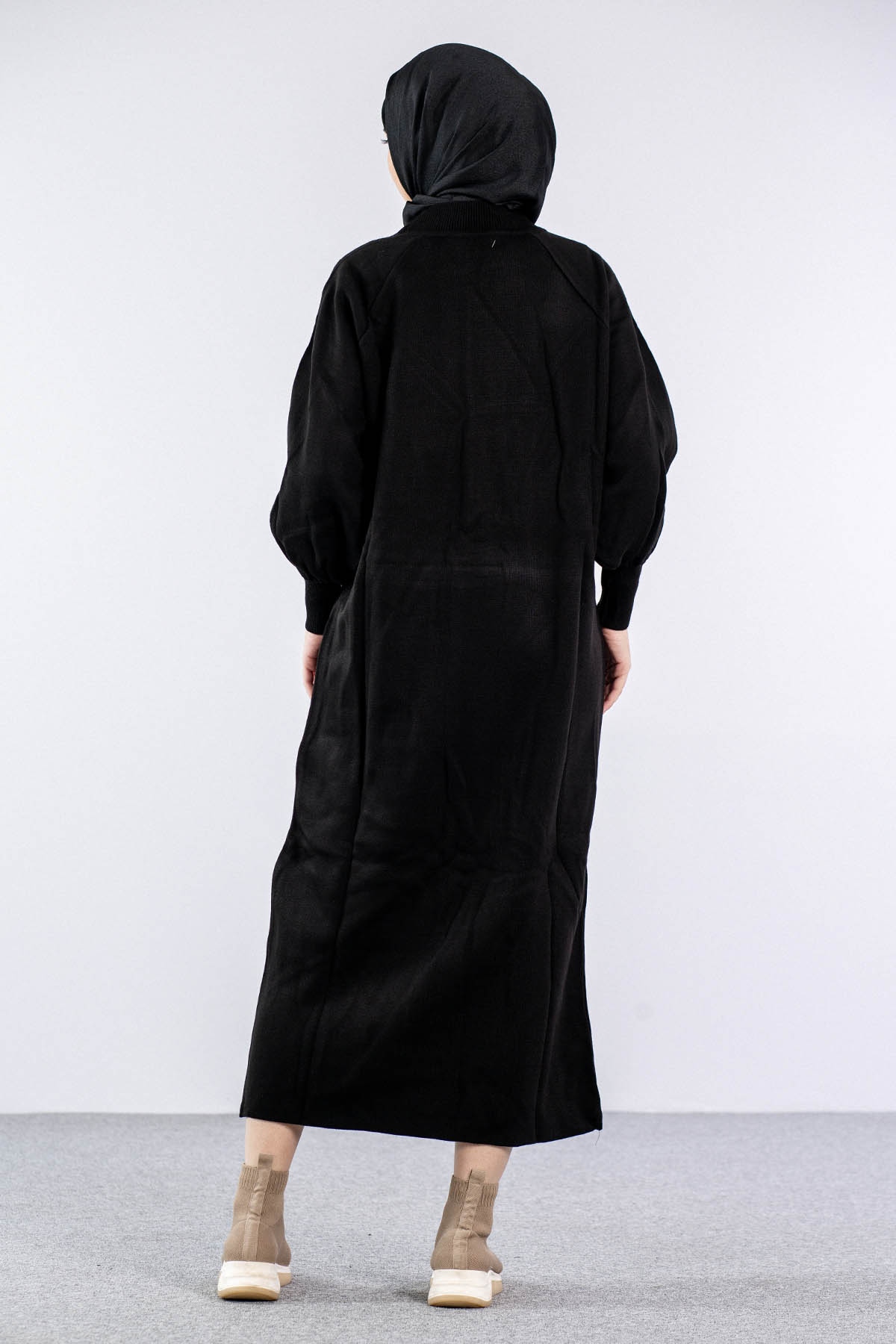 6045 Triko Elbise Tek Bln - Siyah - 4