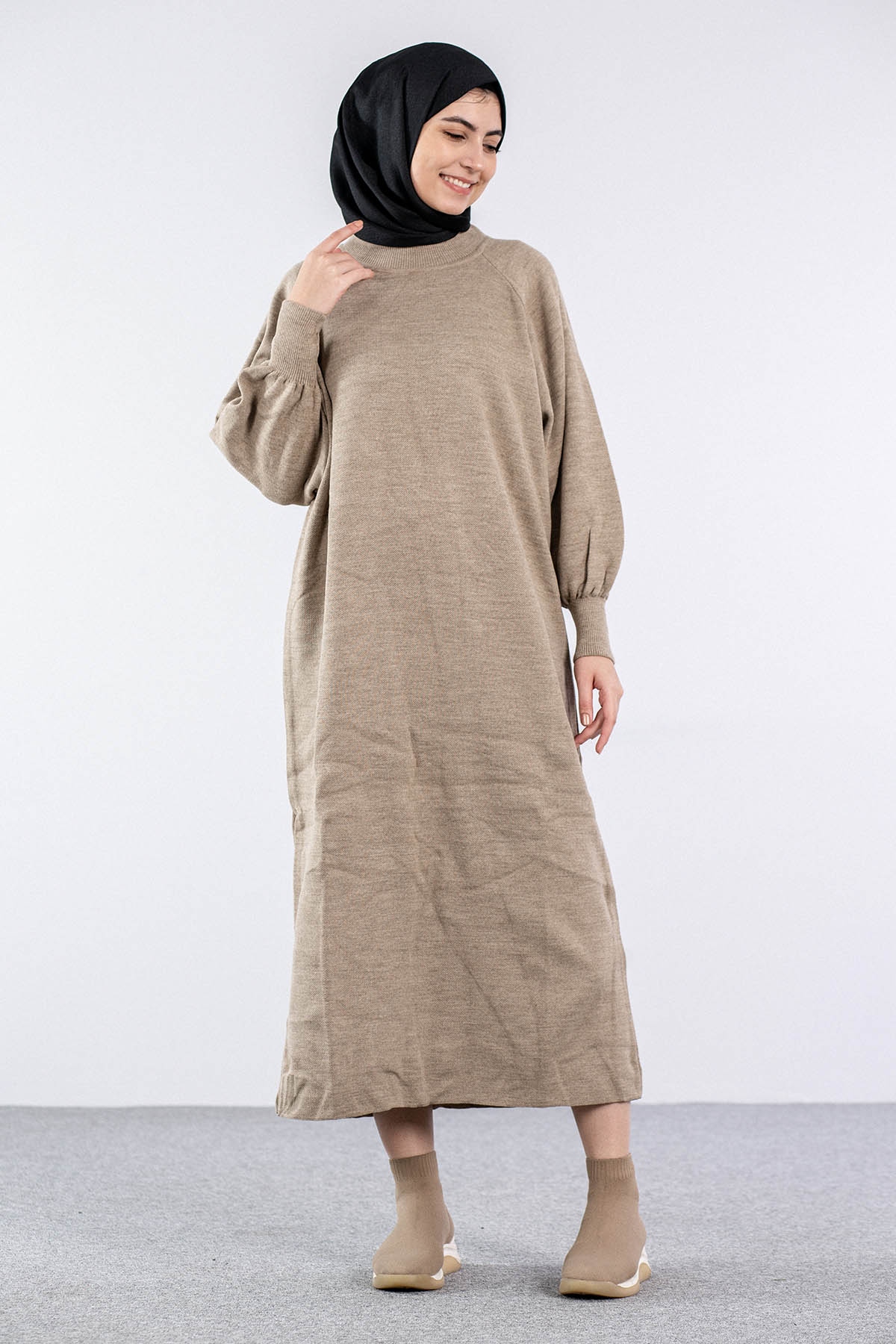 6045 Triko Elbise Tek Bln - Vizon - 1