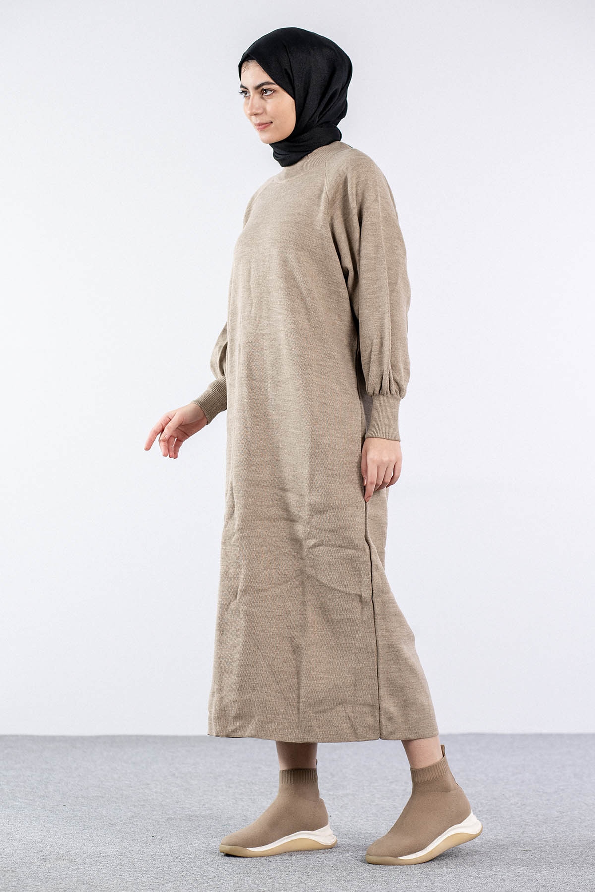 6045 Triko Elbise Tek Bln - Vizon - 2