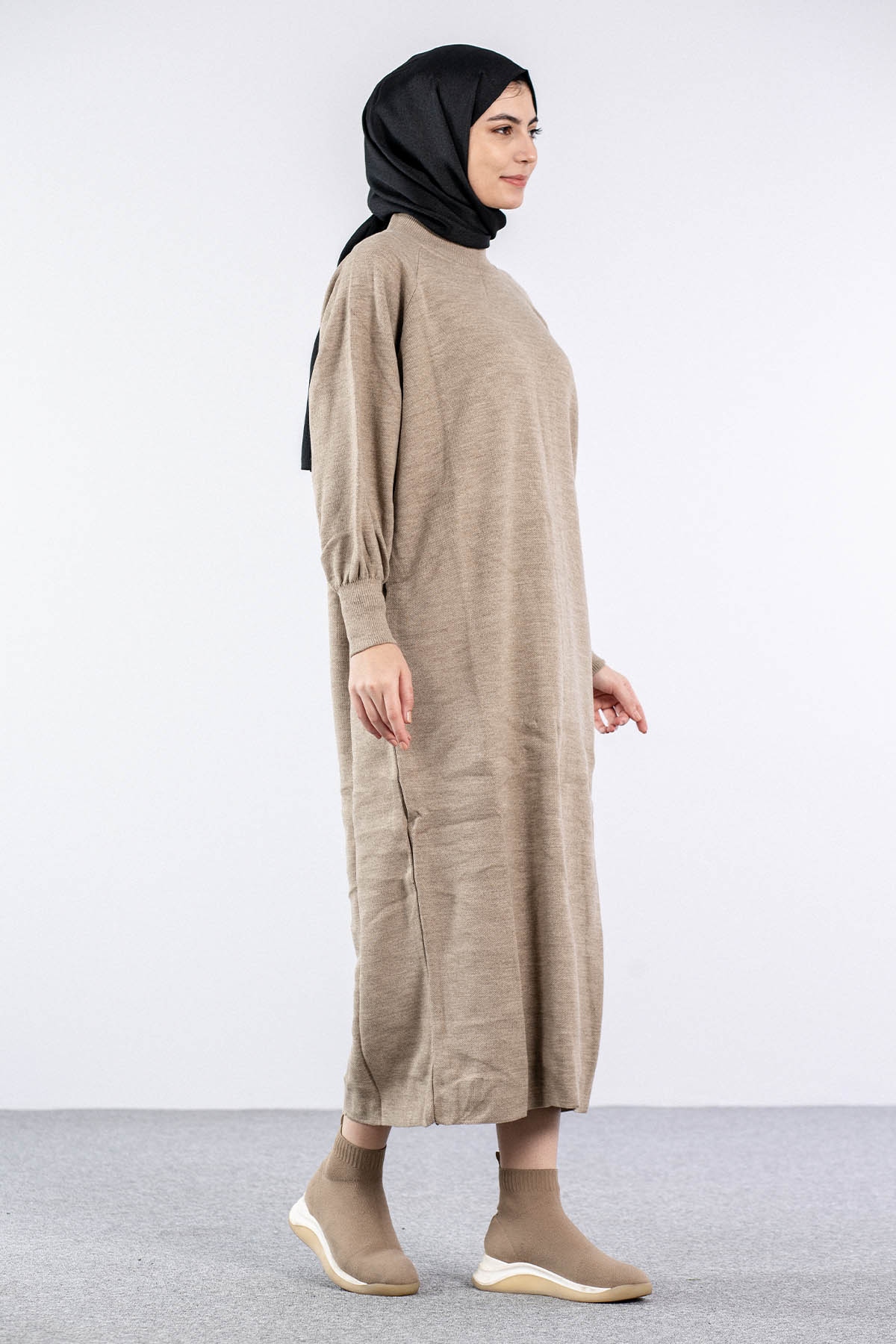 6045 Triko Elbise Tek Bln - Vizon - 3