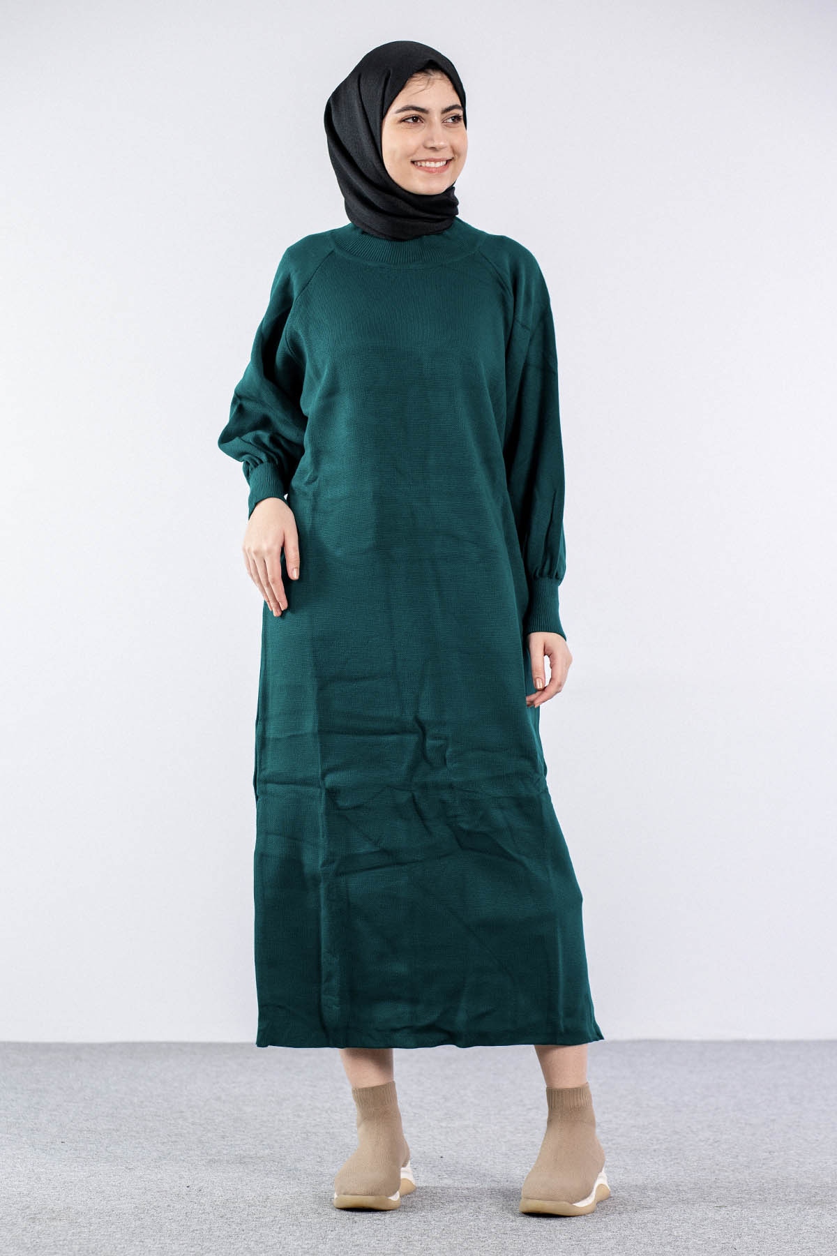 6045 Triko Elbise Tek Bln - Zumrut - 1