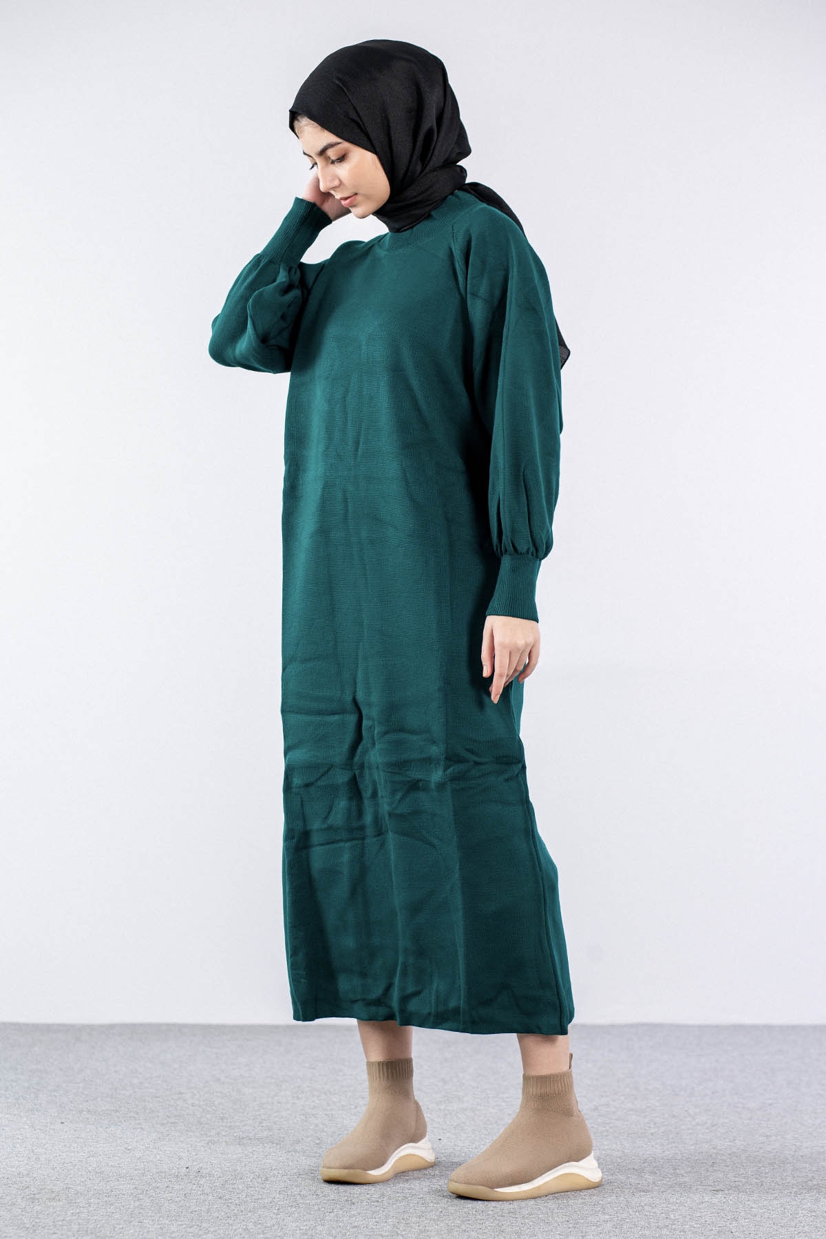 6045 Triko Elbise Tek Bln - Zumrut - 2