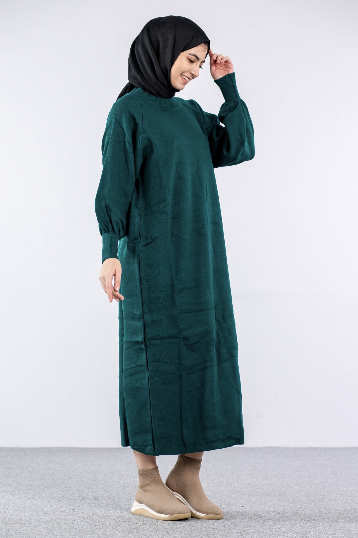 6045 Triko Elbise Tek Bln - Zumrut - 3