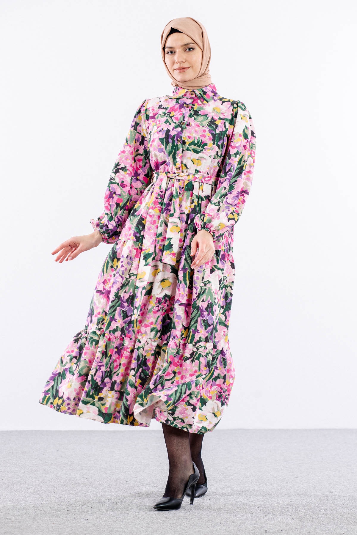 6290 çiçek Des. Elbise 38-44 - Fusya - 2