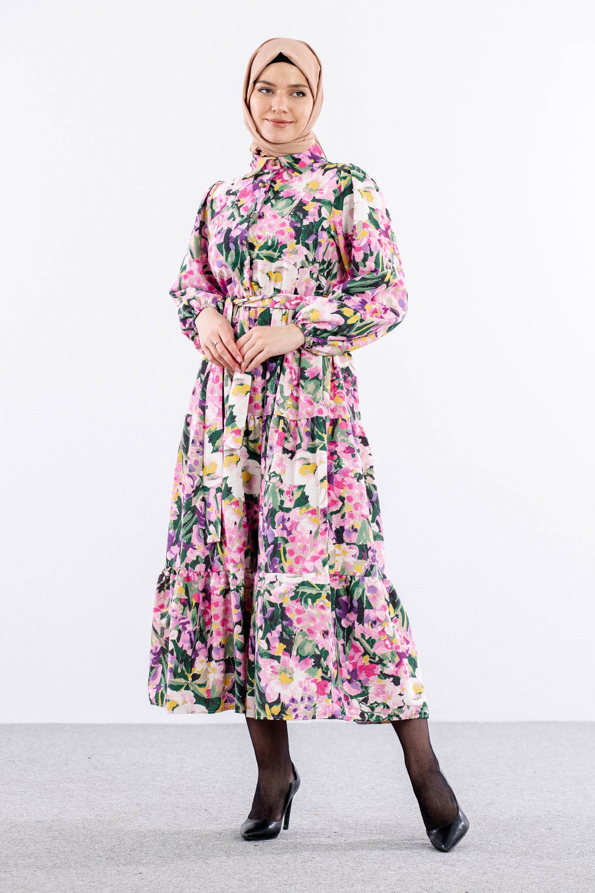 6290 çiçek Des. Elbise 38-44 - Fusya - 3