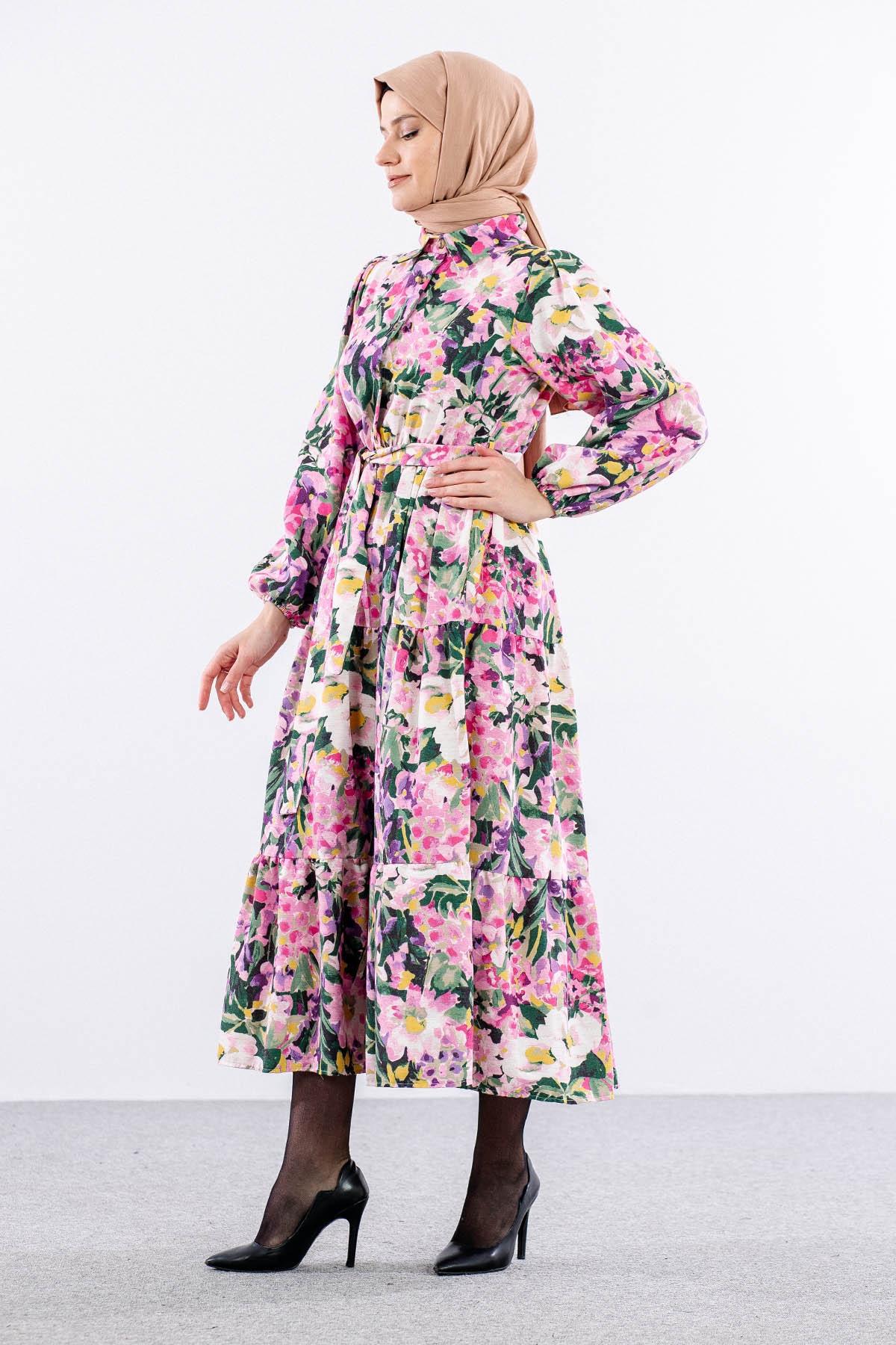 6290 çiçek Des. Elbise 38-44 - Fusya - 4