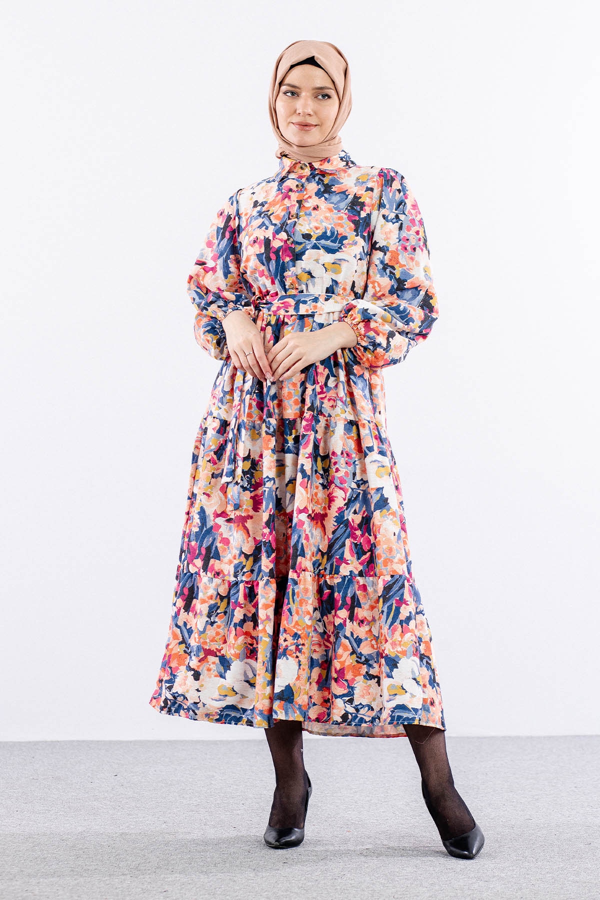 6290 çiçek Des. Elbise 38-44 - Indigo - 1