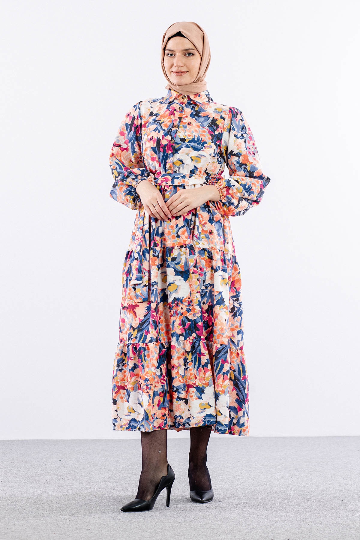 6290 çiçek Des. Elbise 38-44 - Indigo - 2