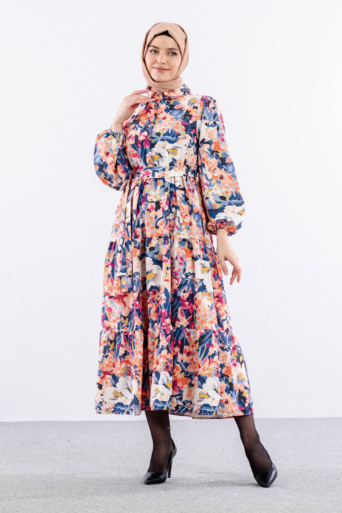 6290 çiçek Des. Elbise 38-44 - Indigo - 3