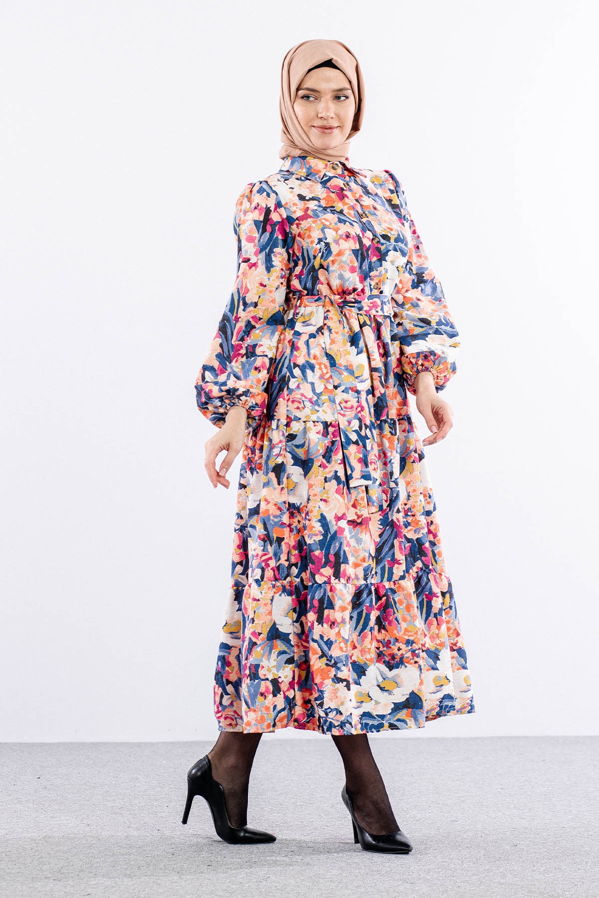 6290 çiçek Des. Elbise 38-44 - Indigo - 4