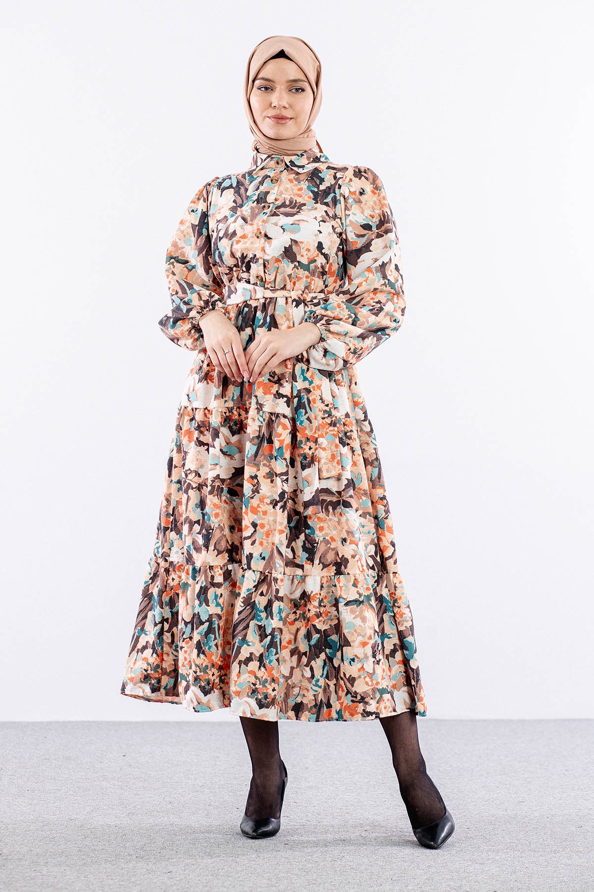 6290 çiçek Des. Elbise 38-44 - Orange - 1