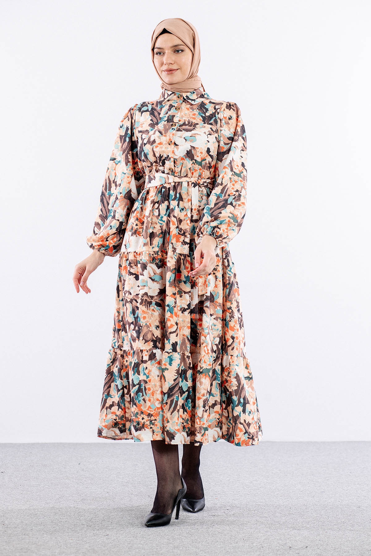 6290 çiçek Des. Elbise 38-44 - Orange - 2