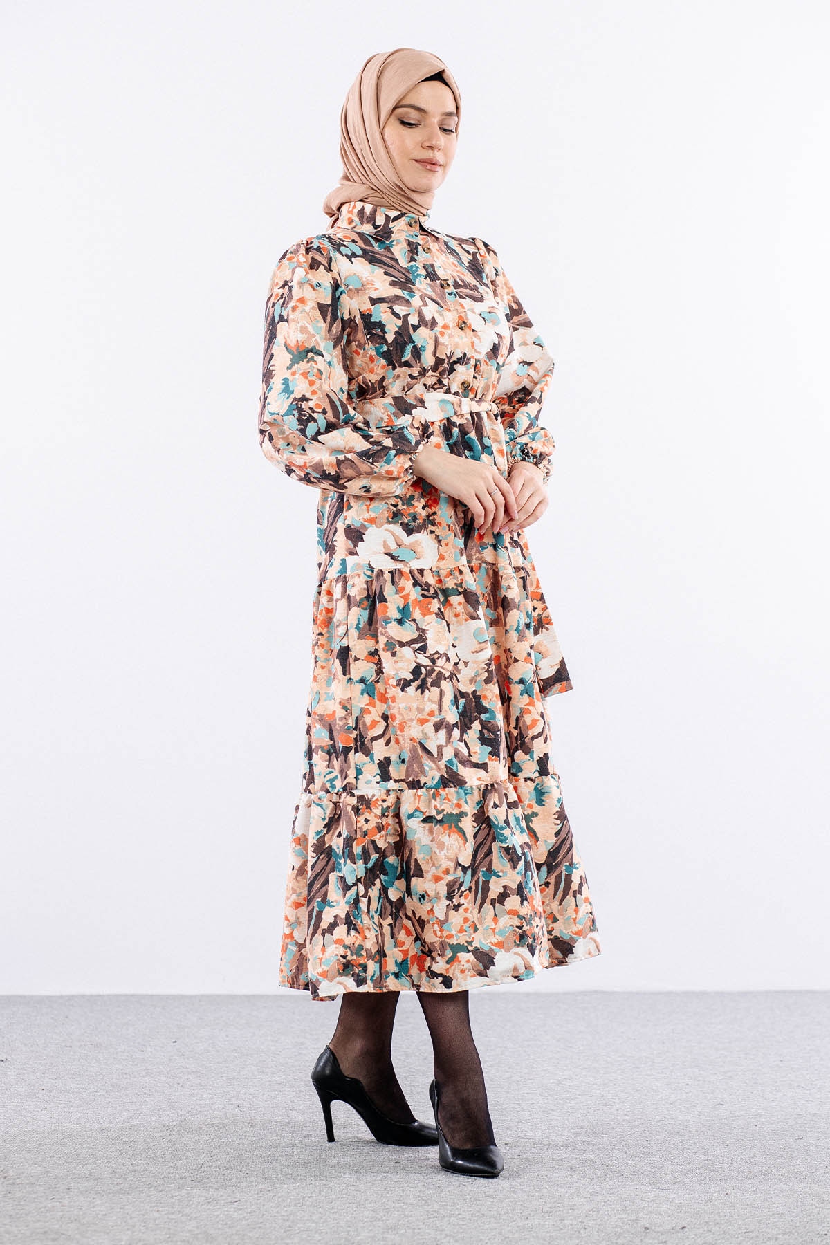 6290 çiçek Des. Elbise 38-44 - Orange - 3