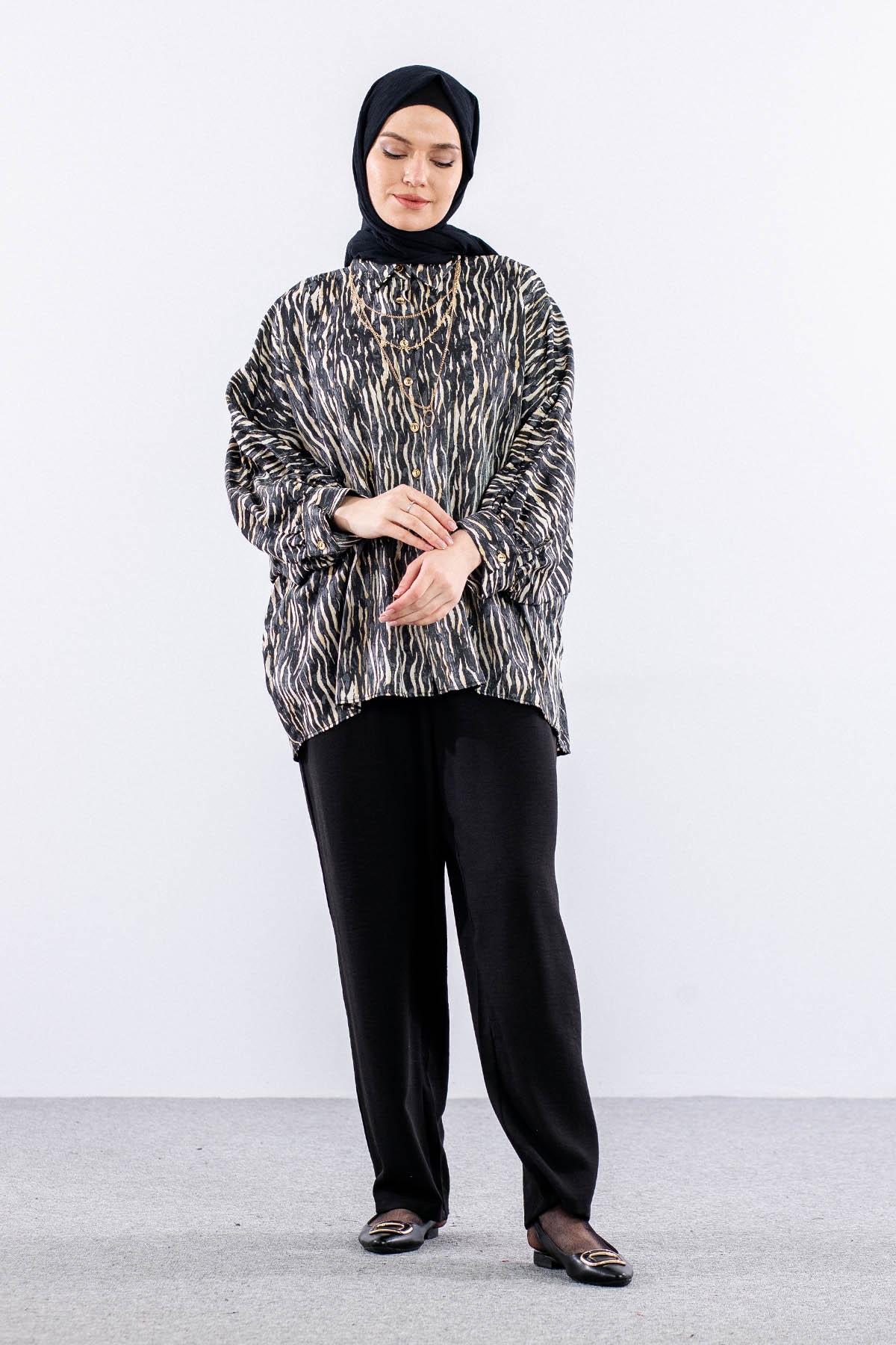 6468  Gömlek 38-44 - Siyah_zebra - 2