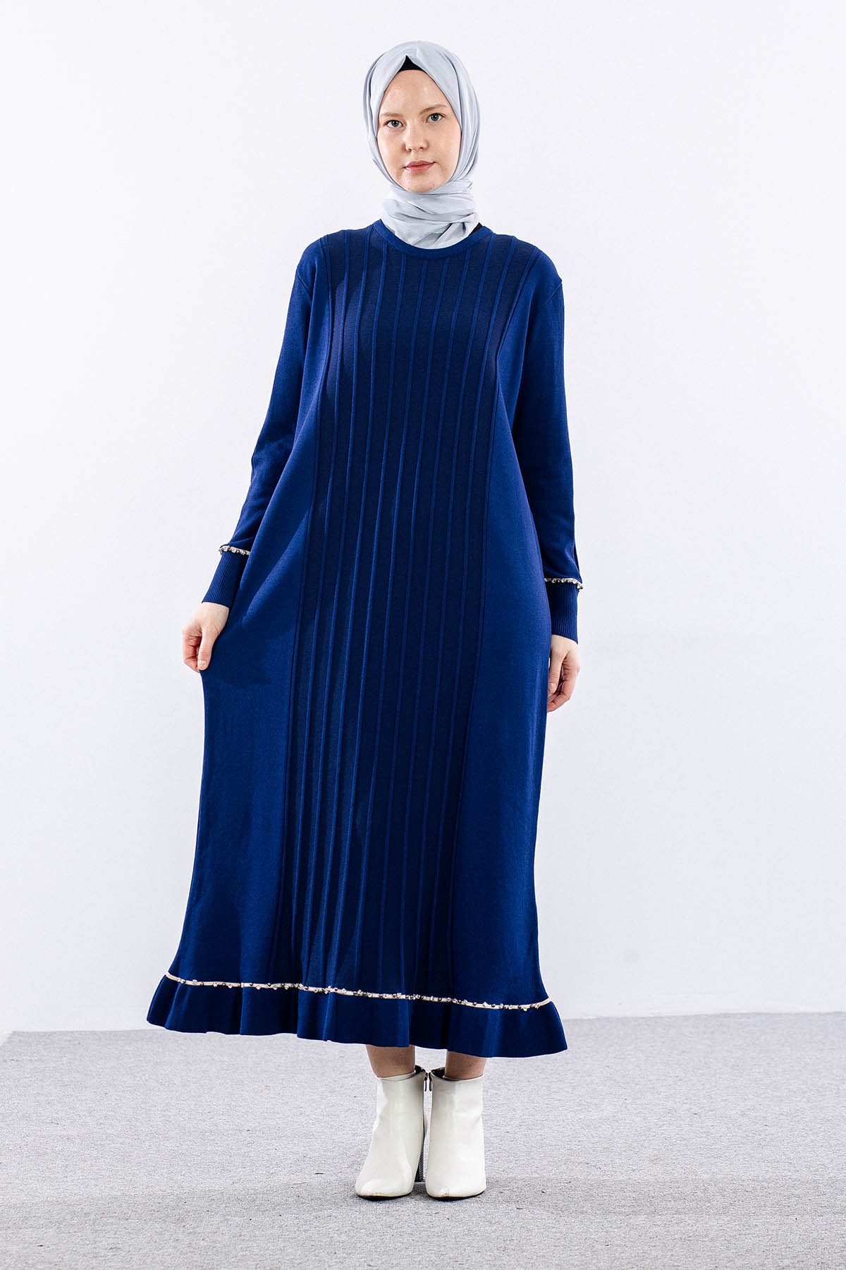 6745 Triko Elbise Tek - Lacivert - 2