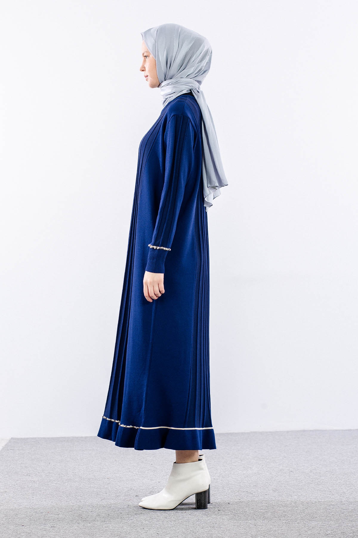 6745 Triko Elbise Tek - Lacivert - 5