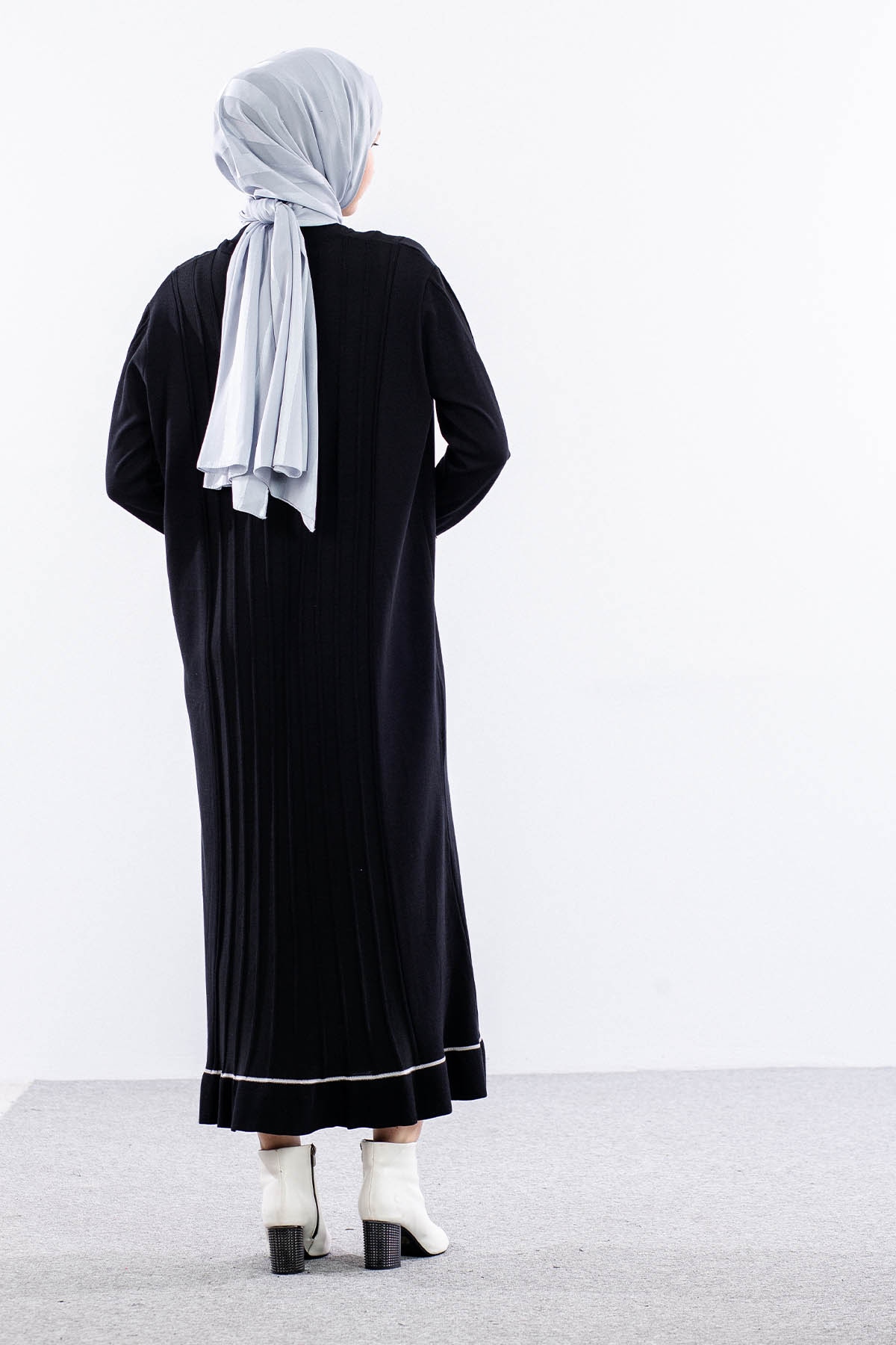 6745 Triko Elbise Tek - Siyah - 5