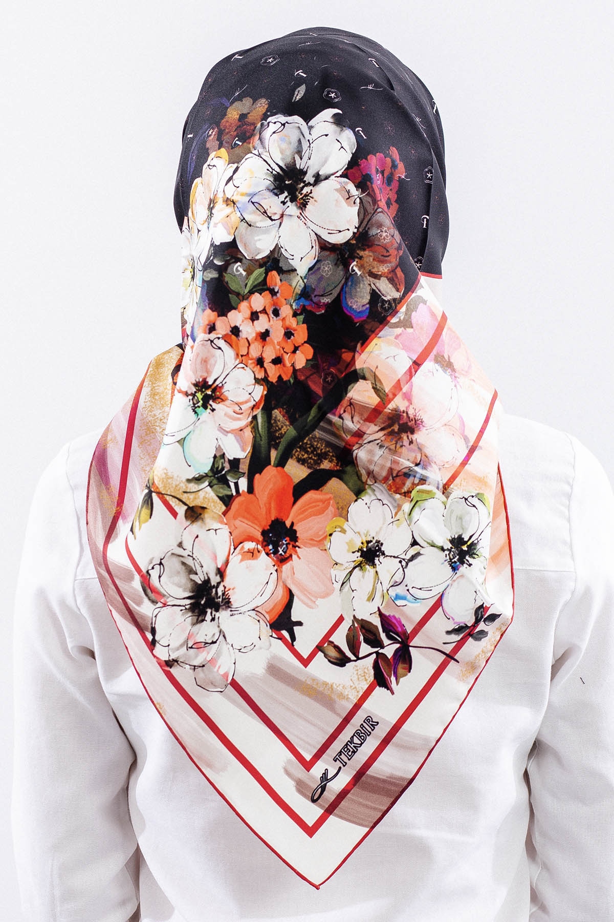 6795 İpek Eşarp 90*90 Tvil Monogram - Siyah_kirmizi - 4