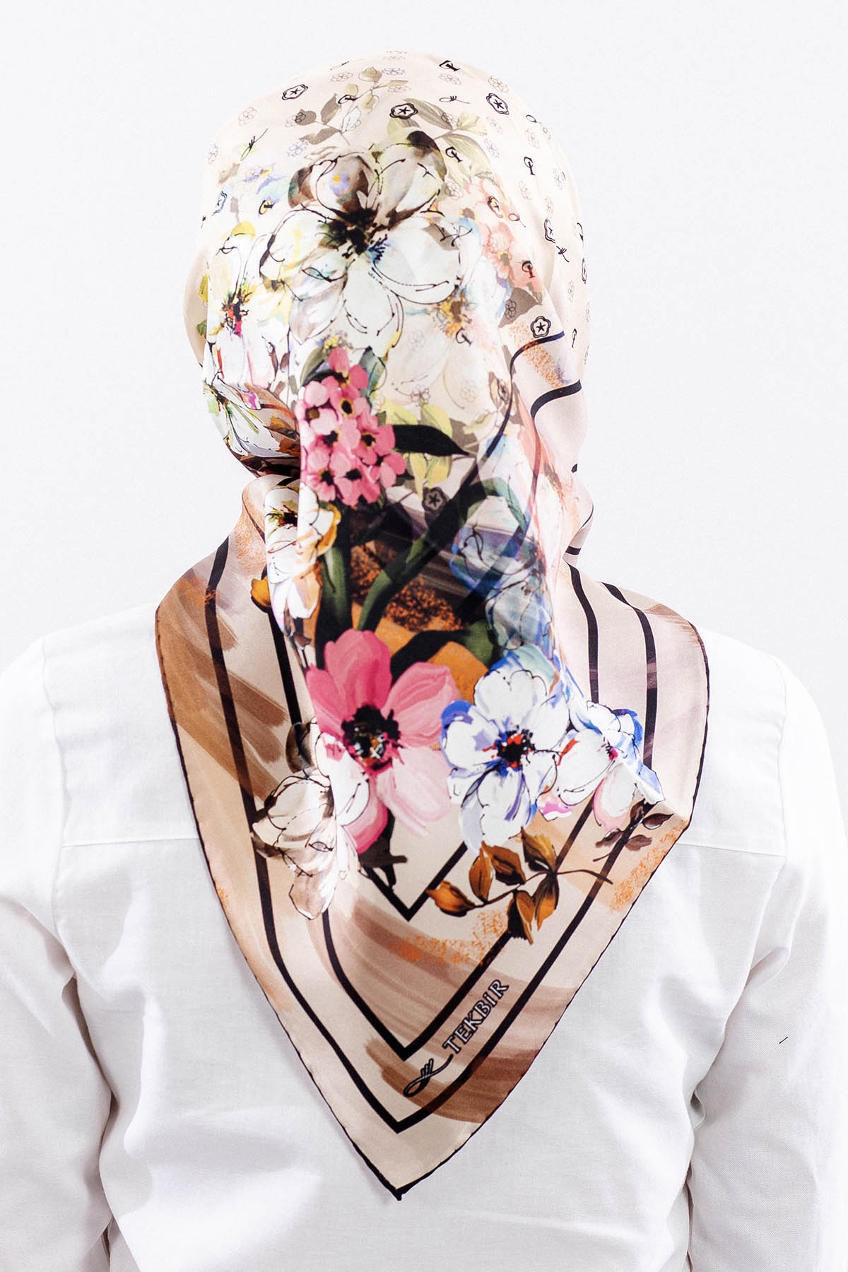 6795 İpek Eşarp 90*90 Tvil Monogram - Siyah_krem - 4