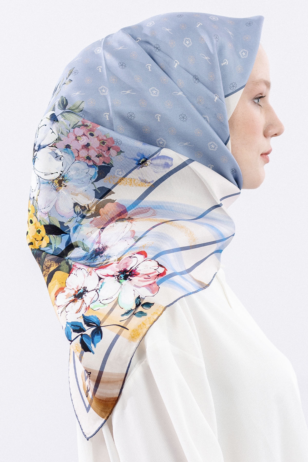 6795 Tvil İpek Eşarp Logo - Mavi - 3