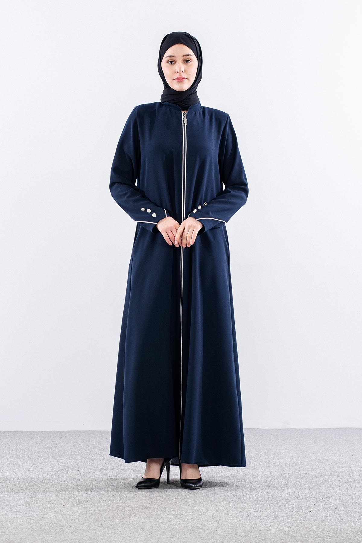 682 Ferace 42-52 Biye Kol Dugme - Lacivert - 1