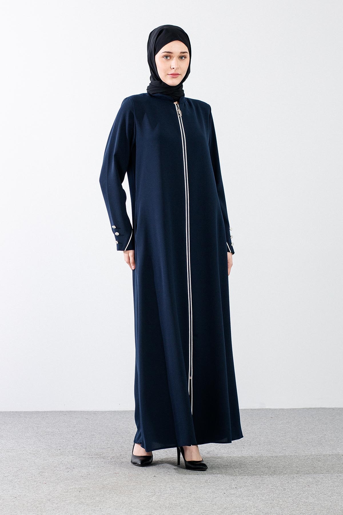 682 Ferace 42-52 Biye Kol Dugme - Lacivert - 2