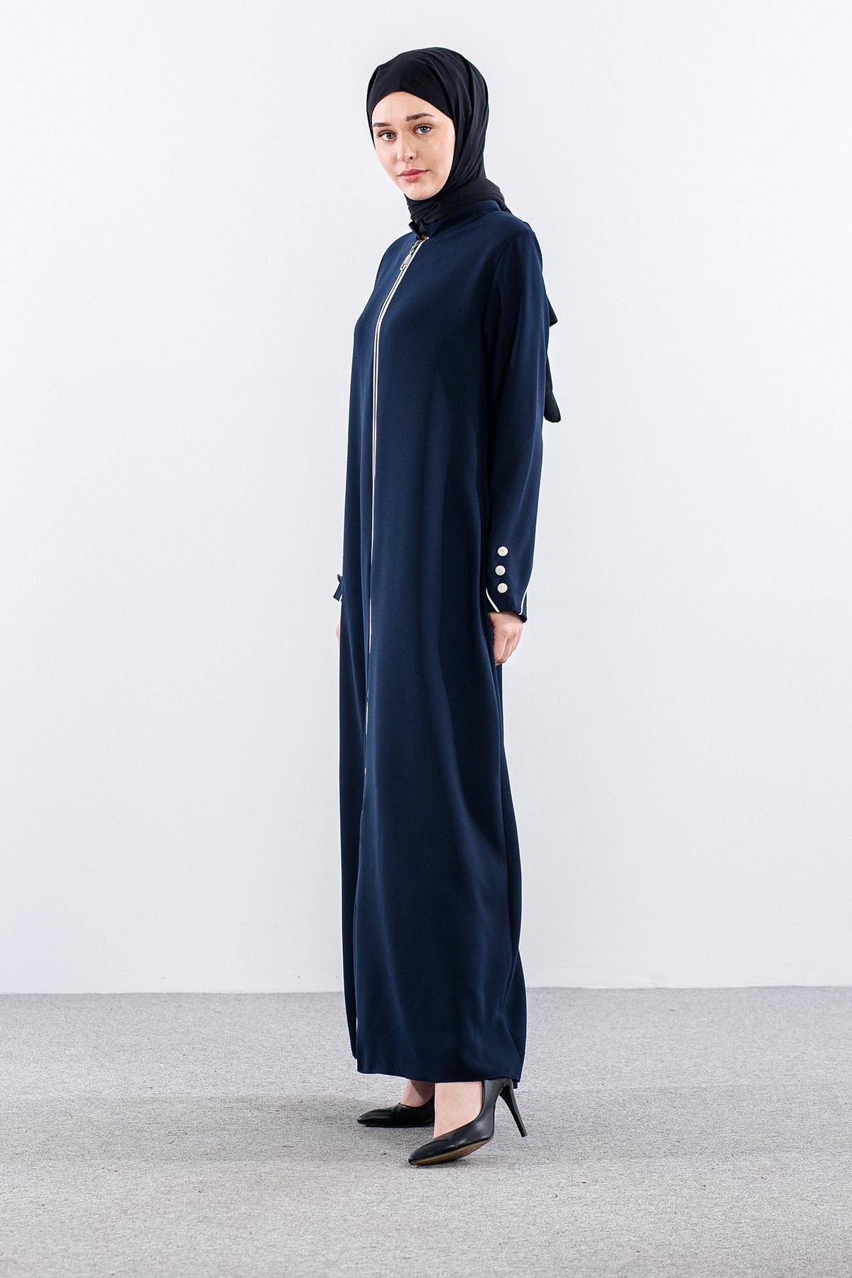 682 Ferace 42-52 Biye Kol Dugme - Lacivert - 4