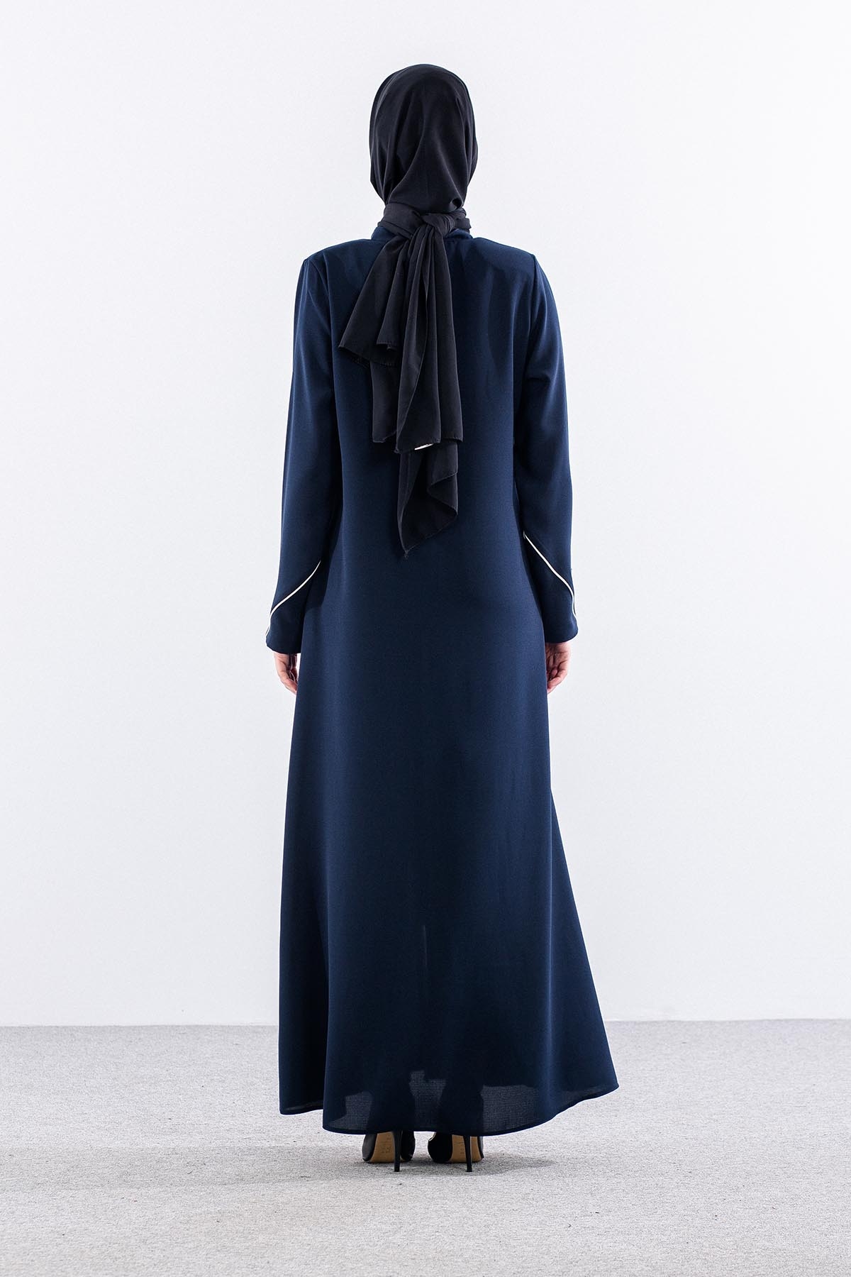 682 Ferace 42-52 Biye Kol Dugme - Lacivert - 5