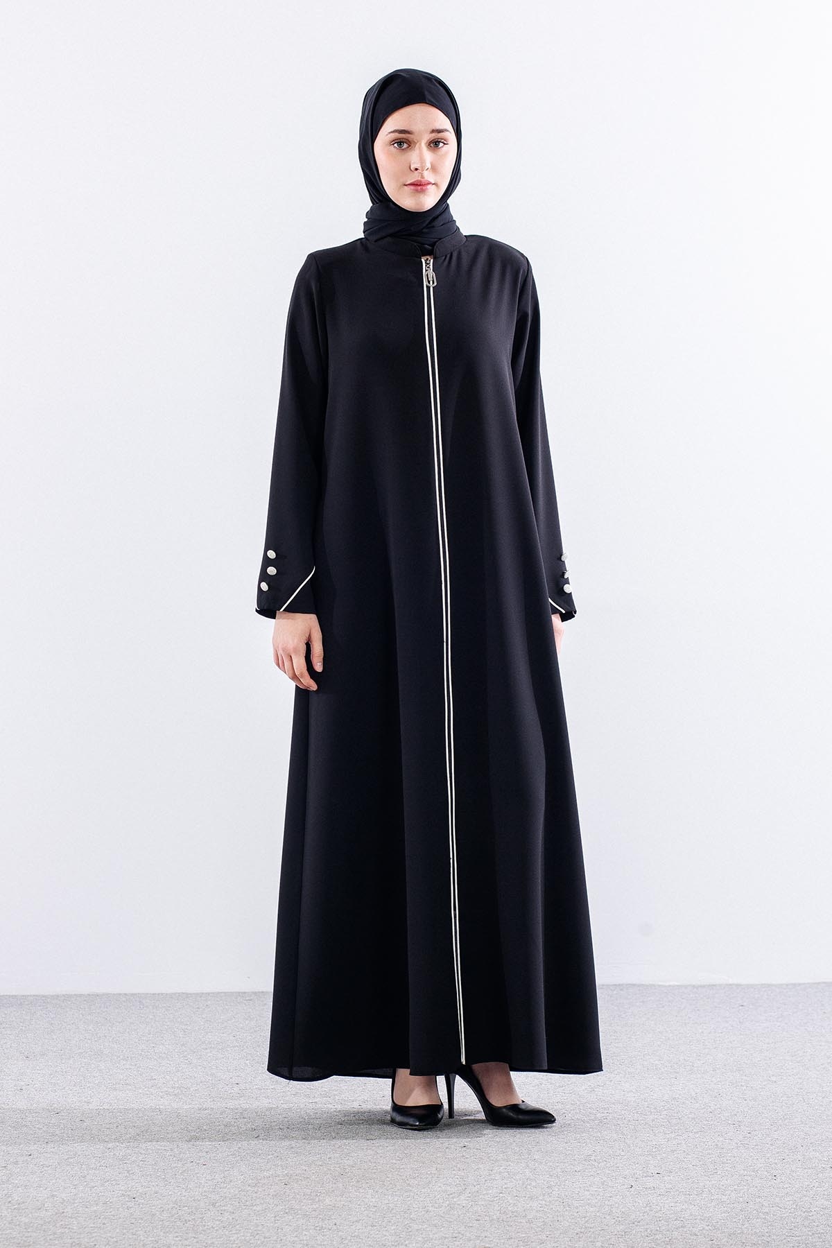 682 Ferace 42-52 Biye Kol Dugme - Siyah - 1