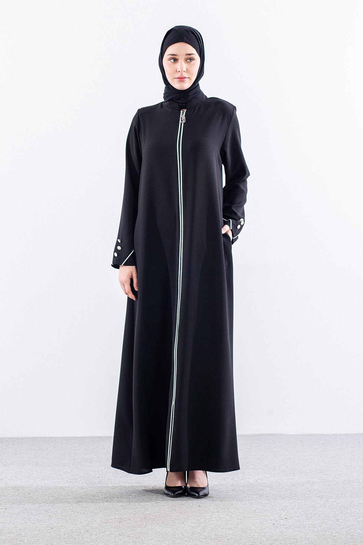 682 Ferace 42-52 Biye Kol Dugme - Siyah - 2