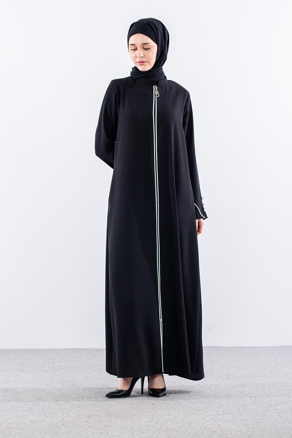 682 Ferace 42-52 Biye Kol Dugme - Siyah - 3