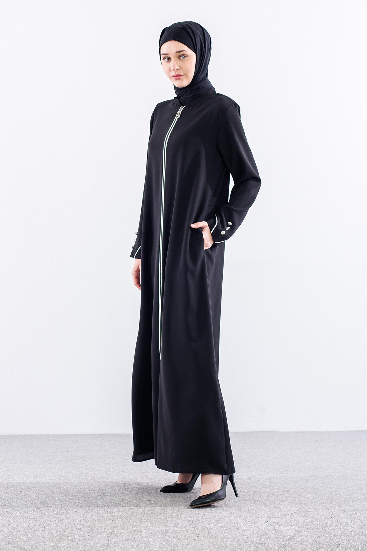 682 Ferace 42-52 Biye Kol Dugme - Siyah - 4