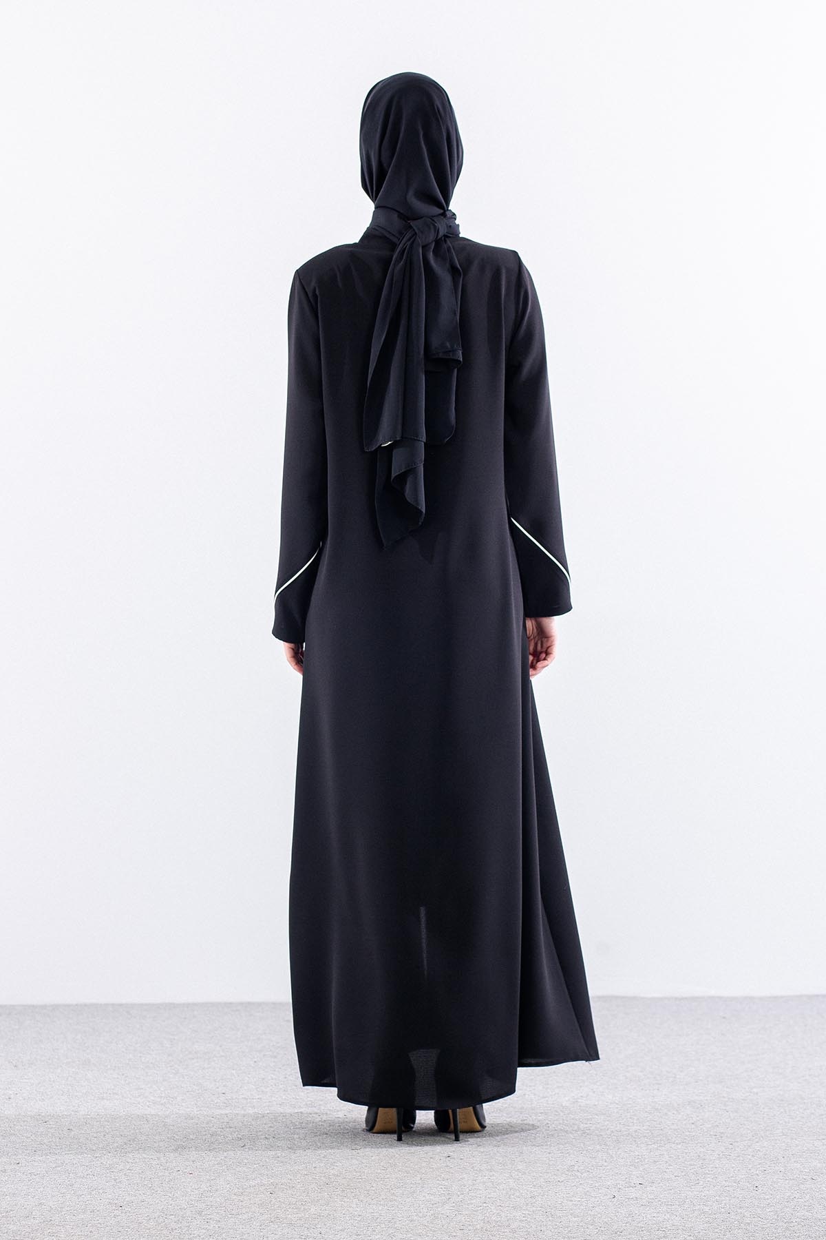 682 Ferace 42-52 Biye Kol Dugme - Siyah - 5