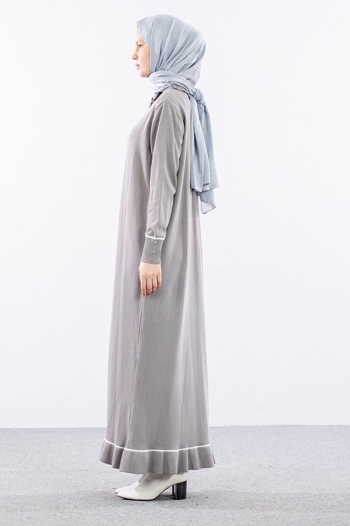 6825 Triko Elbise Tek Tasli - Gri - 4