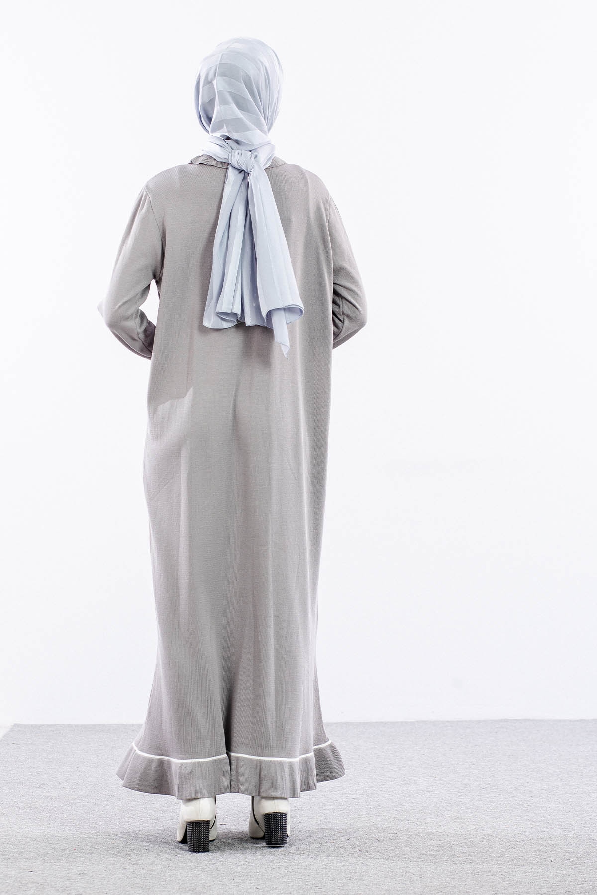 6825 Triko Elbise Tek Tasli - Gri - 5