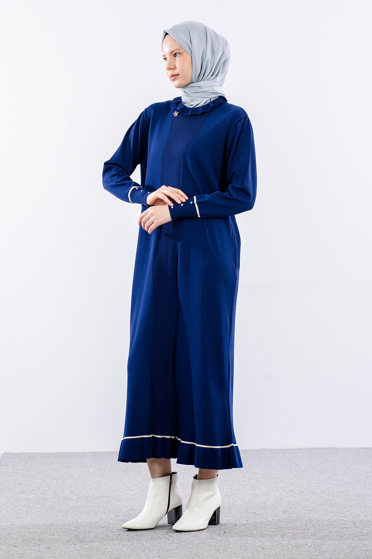 6825 Triko Elbise Tek Tasli - Indigo - 2