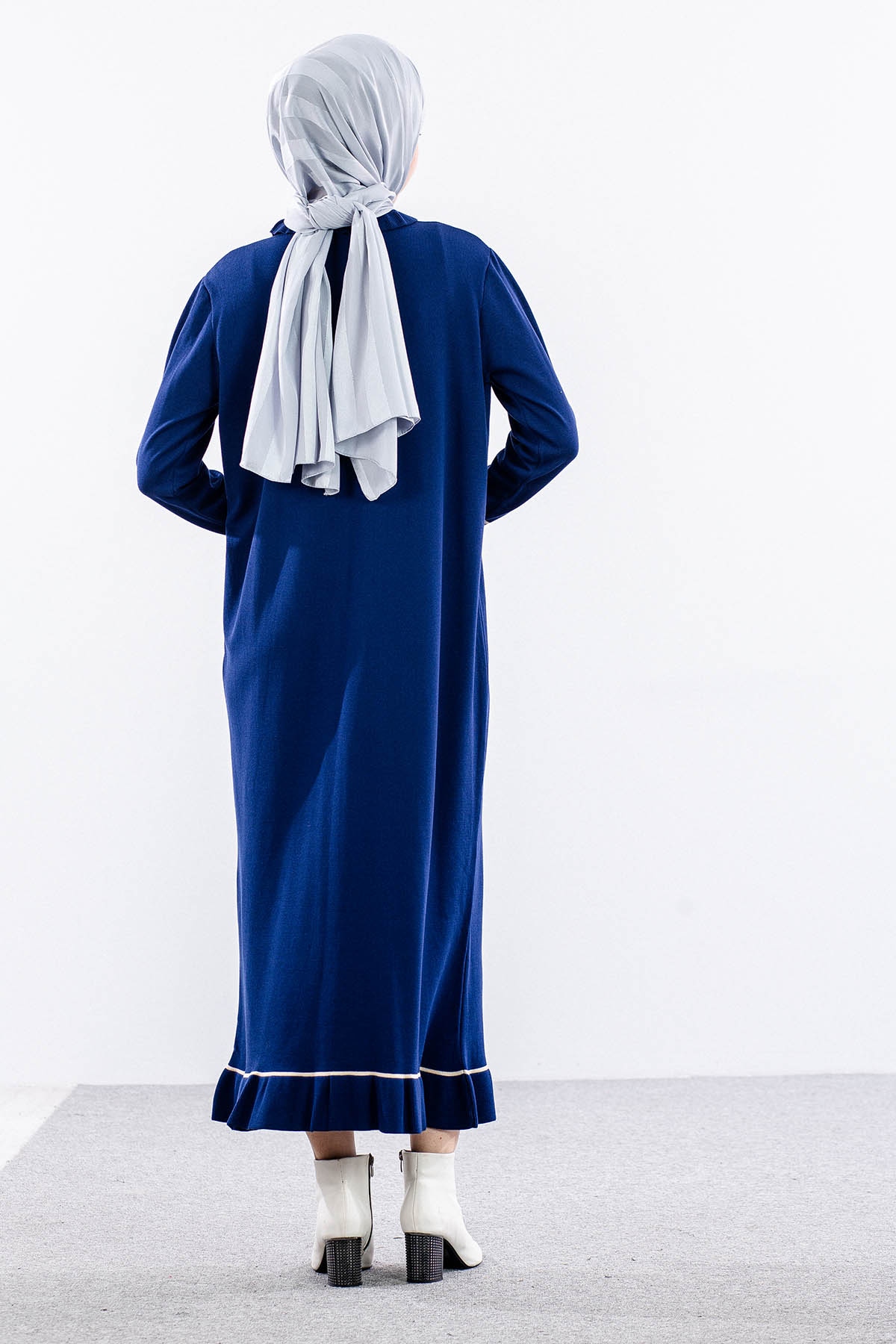 6825 Triko Elbise Tek Tasli - Indigo - 5