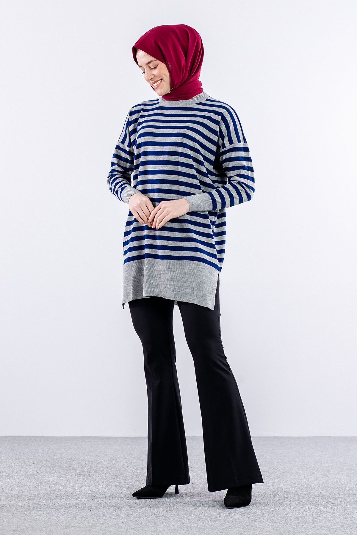 7039 çizgi örme Tunik Tek - Laci_gri - 2