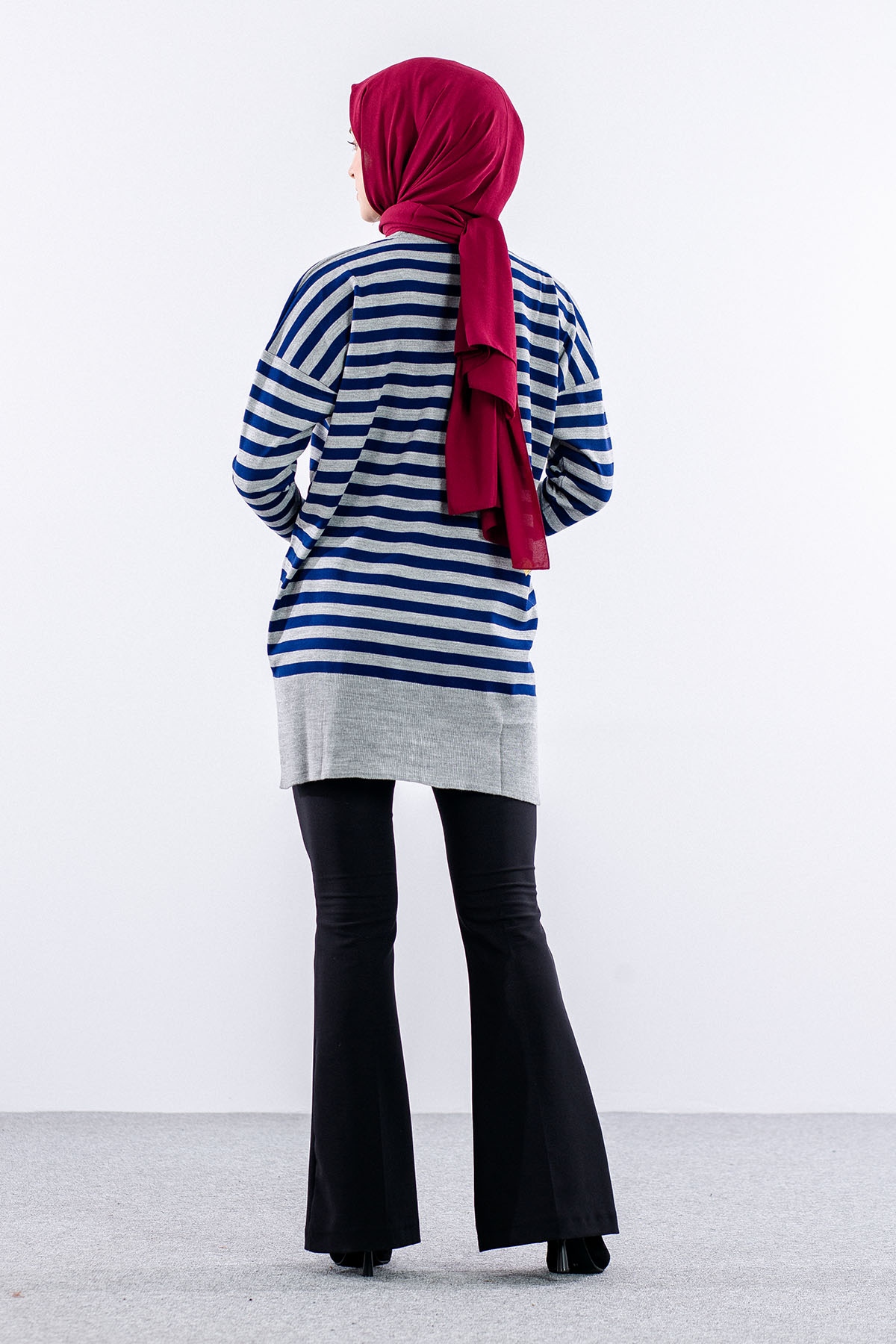 7039 çizgi örme Tunik Tek - Laci_gri - 3